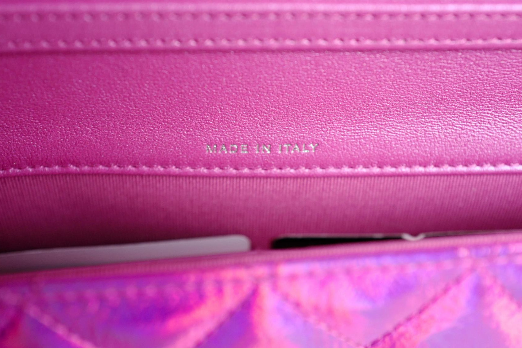 NEW Chanel Wallet on Chain Iridescent Mirror Goatskin Silver Fuchsia Cruise 24C