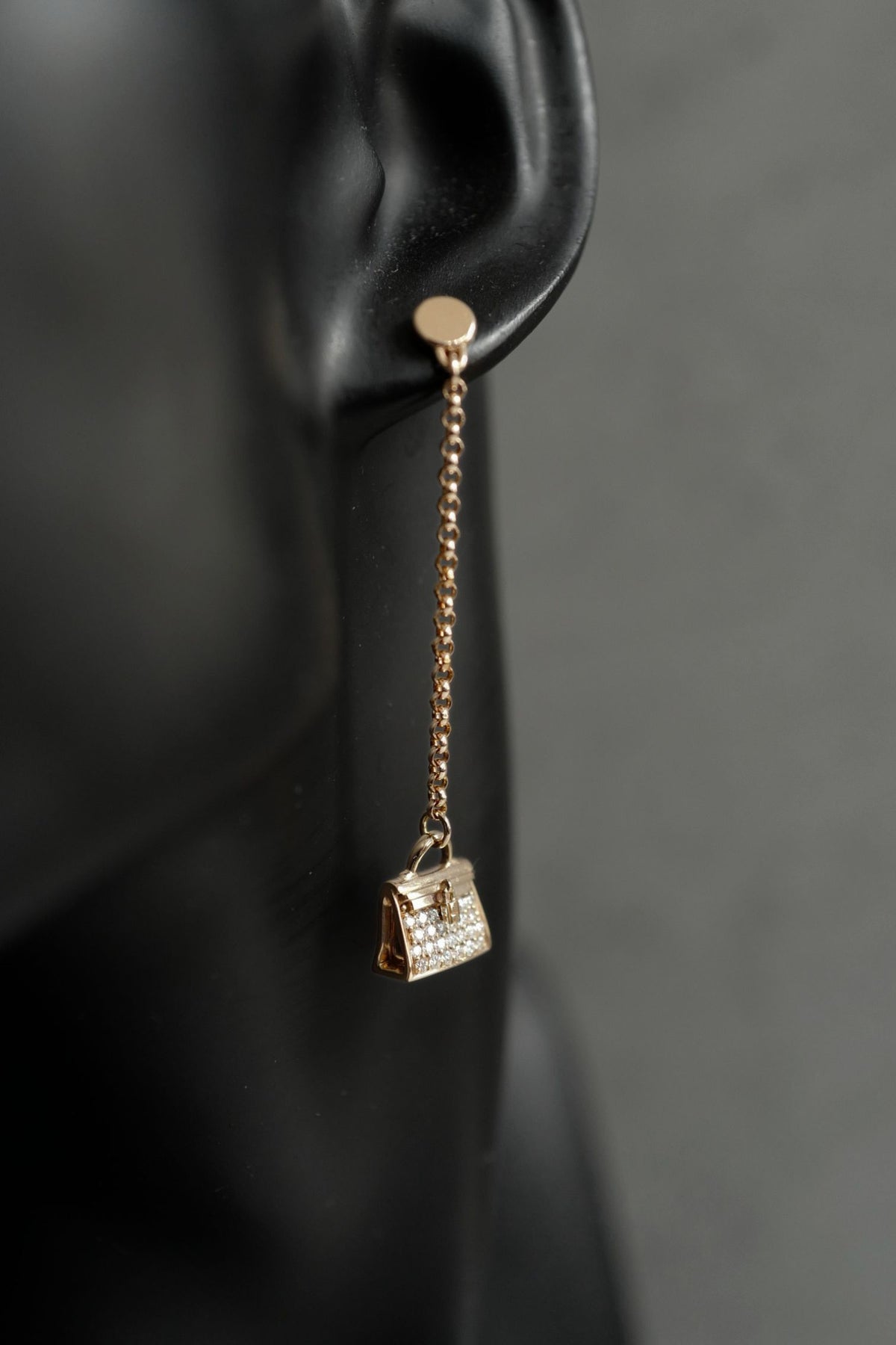 Hermes 18K Chaine Amulette Kelly Diamonds Rose Gold Ear Studs Earrings BNIB $10K