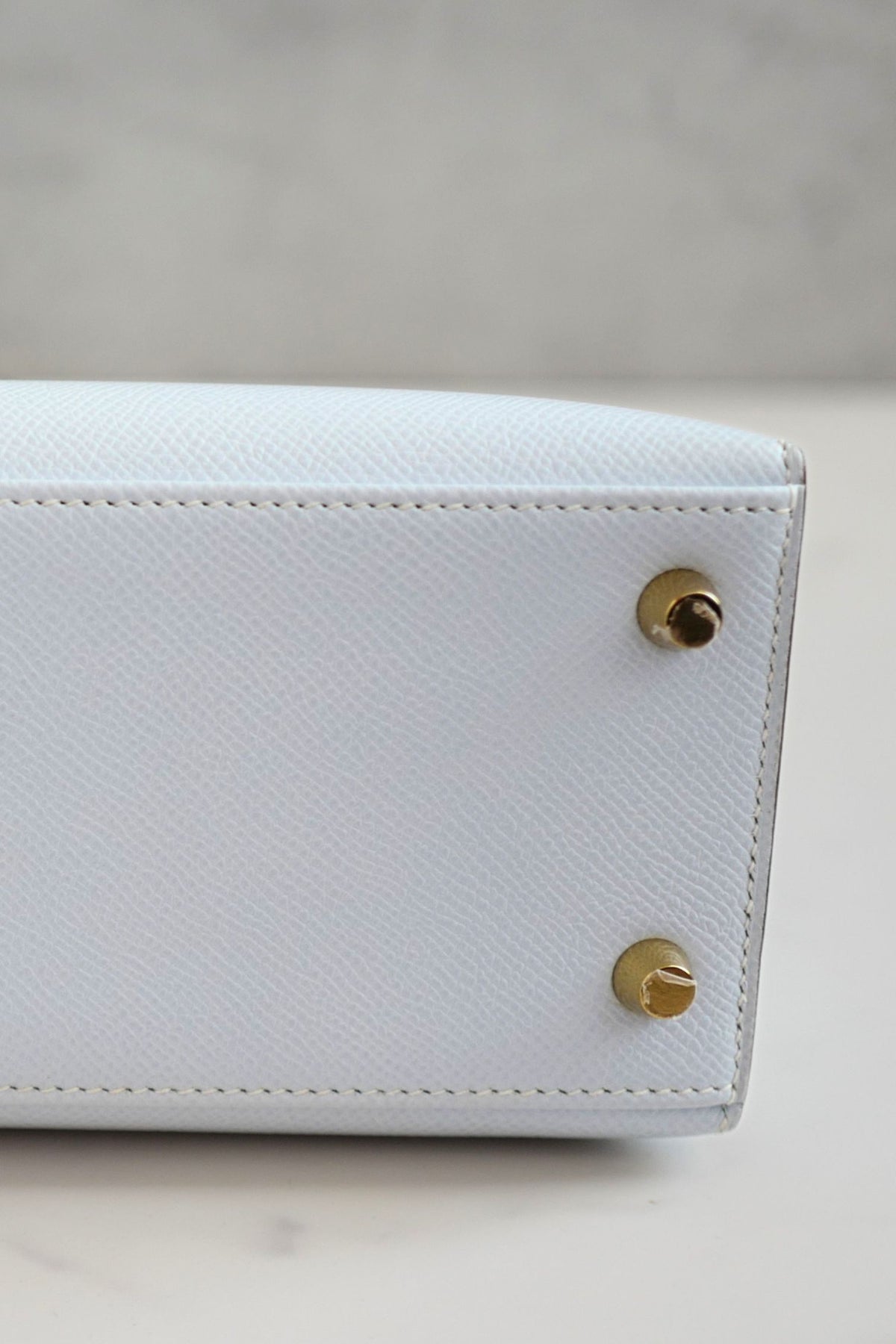 Hermes Kelly 25 Bleu Brume Epsom Sellier Gold Hardware