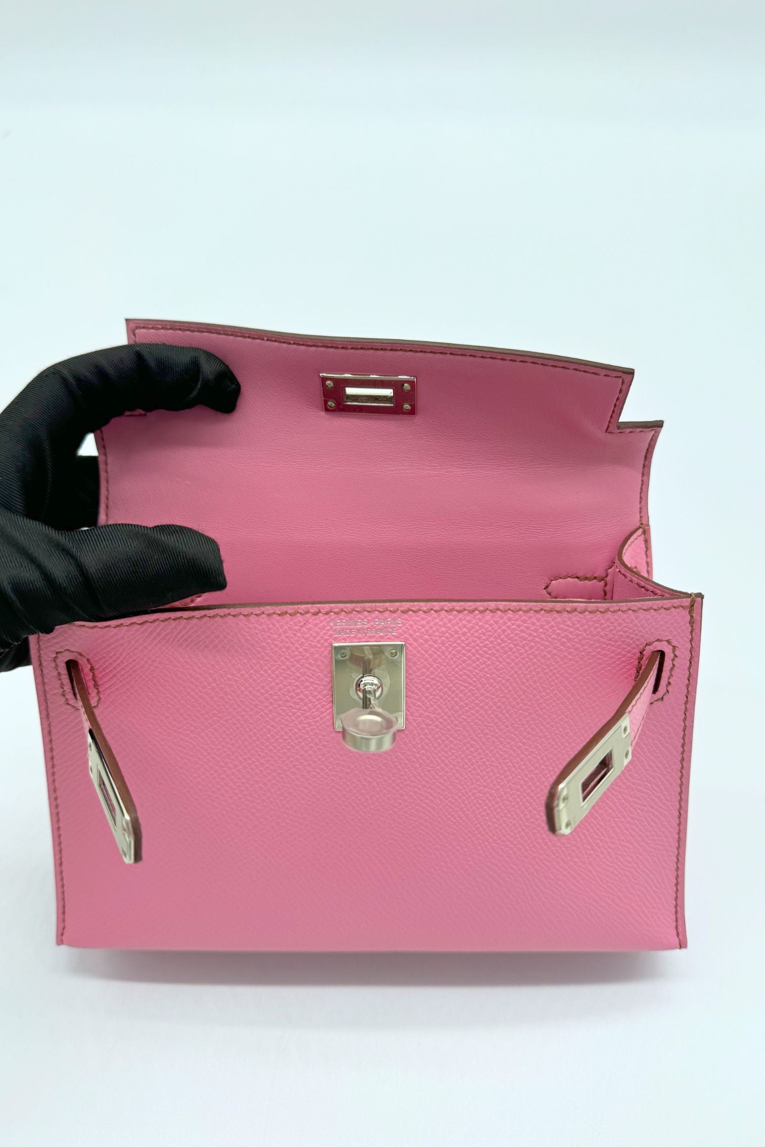 Hermes Mini Kelly 5P Bubblegum Pink Epsom Leather Palladium Hardware