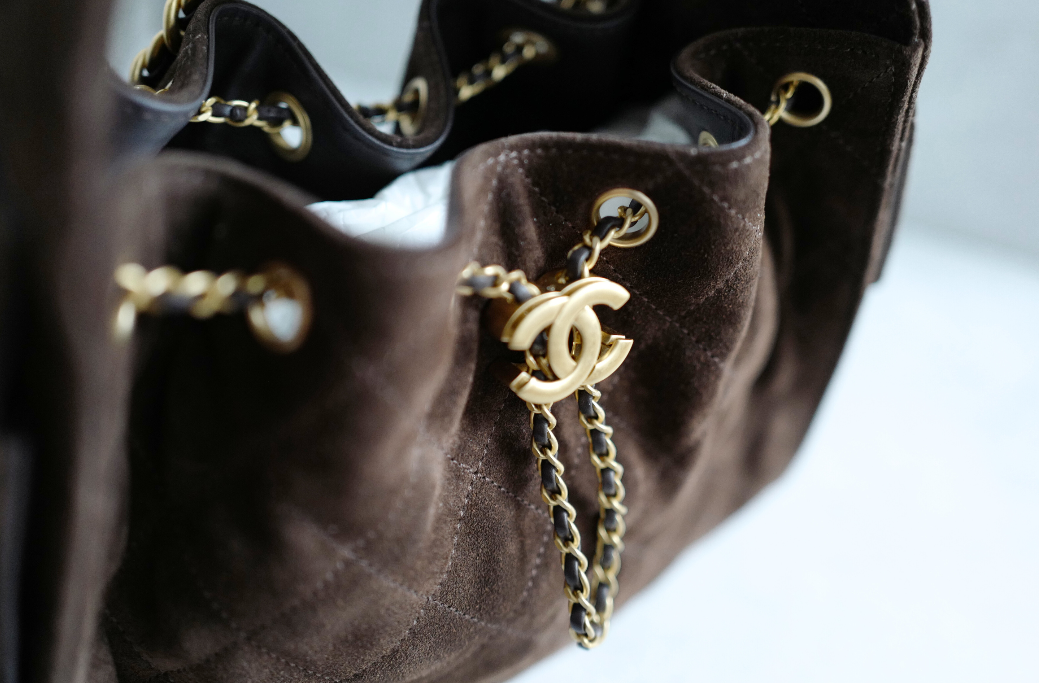 BNIB Chanel 26C Small Hobo Bag Dark Brown Suede with Gold Hardware