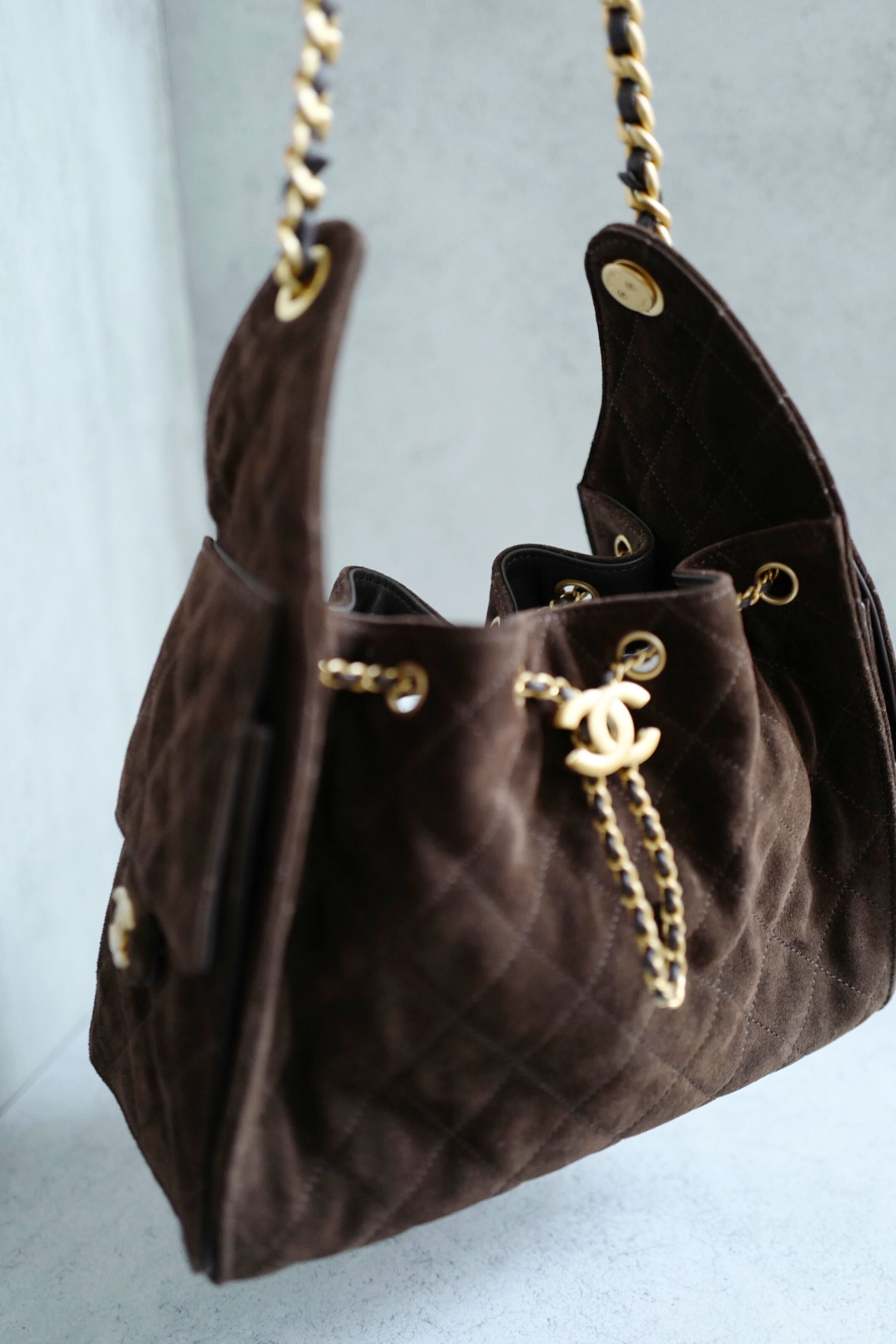 BNIB Chanel 26C Small Hobo Bag Dark Brown Suede with Gold Hardware