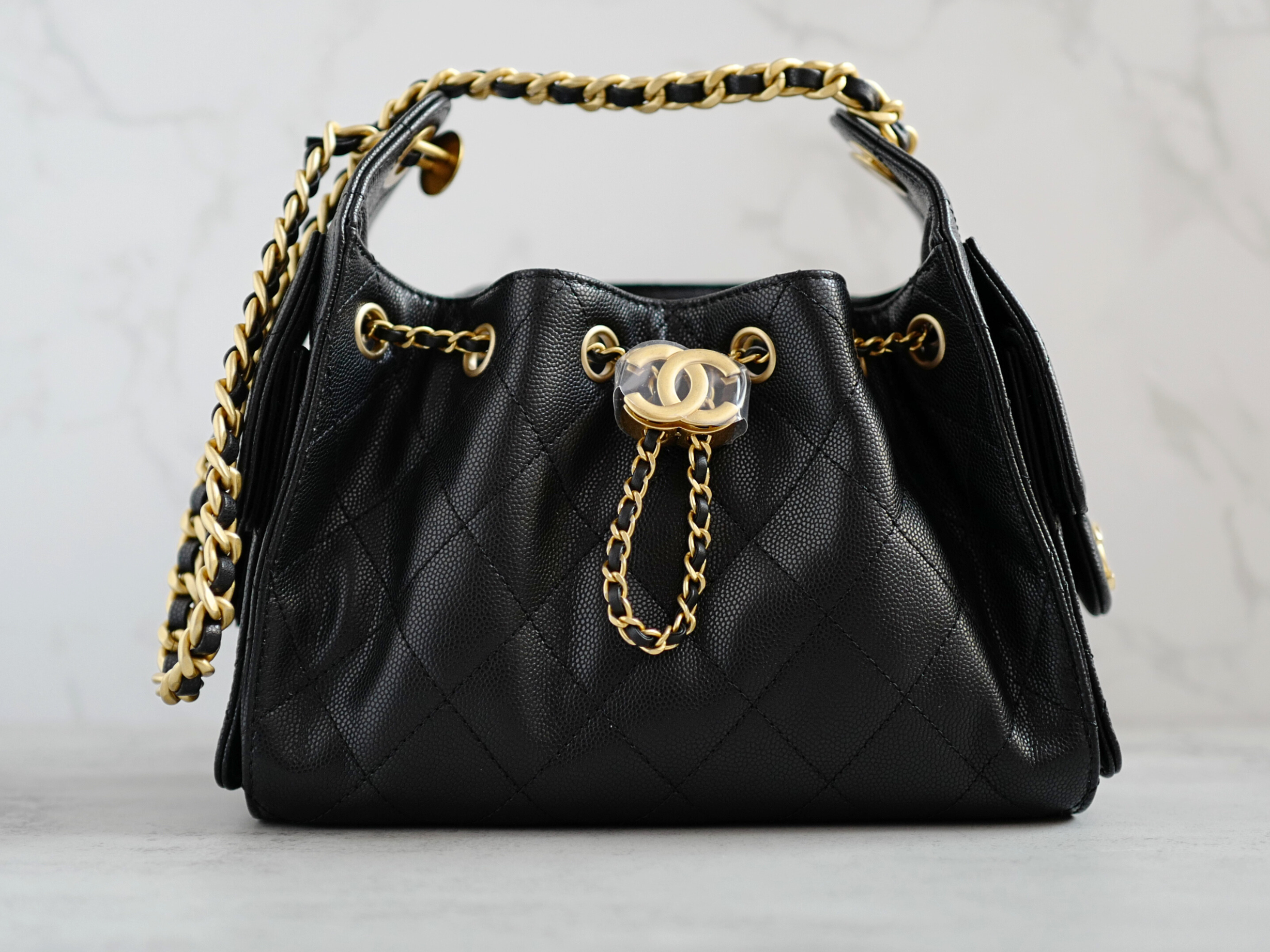 BNIB Chanel 26C Mini Hobo Bag Black Grained Calfskin with Gold Hardwar