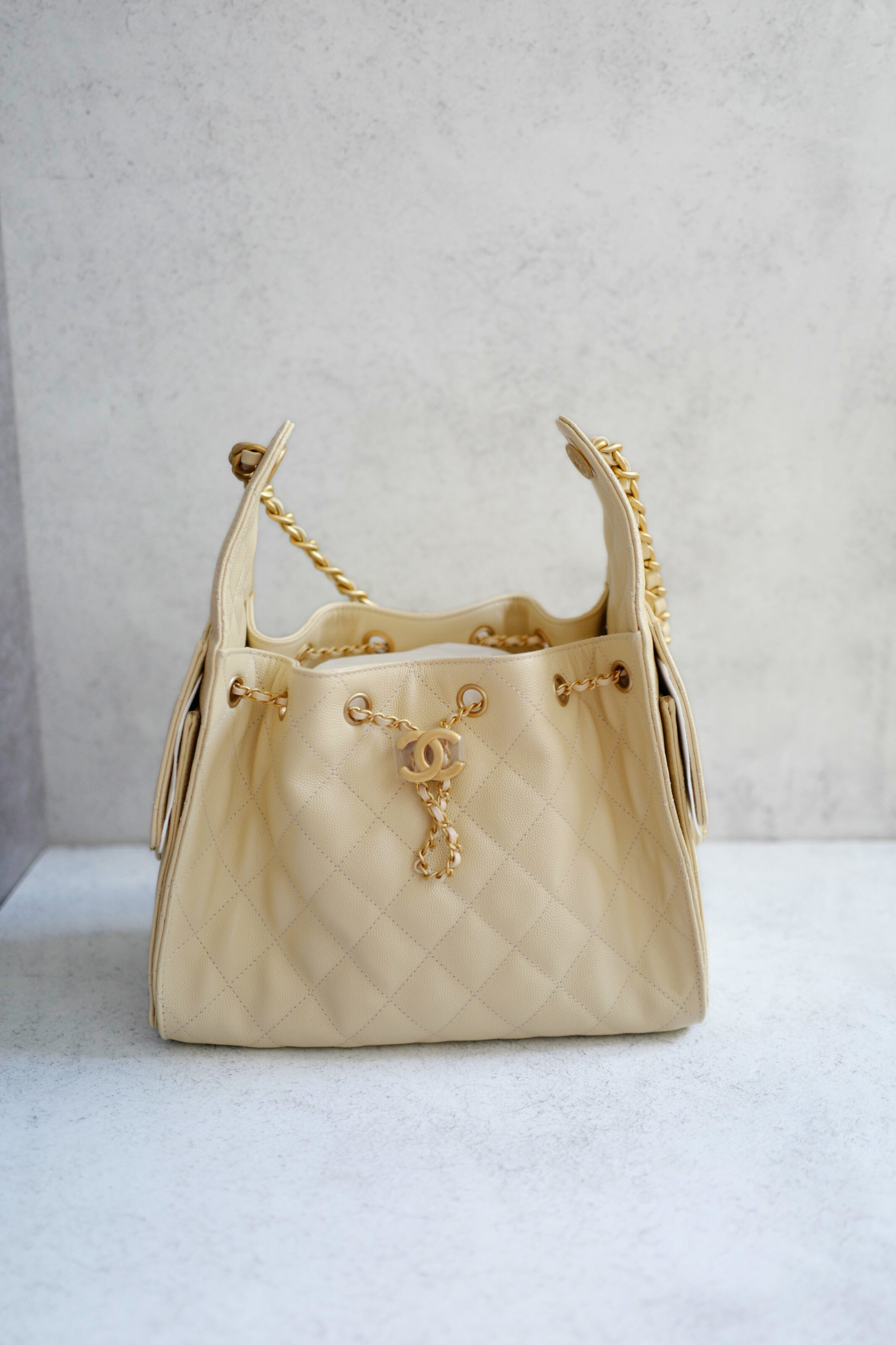 BNIB Chanel 25K Small Hobo Bag Light Beige with Gold Hardware