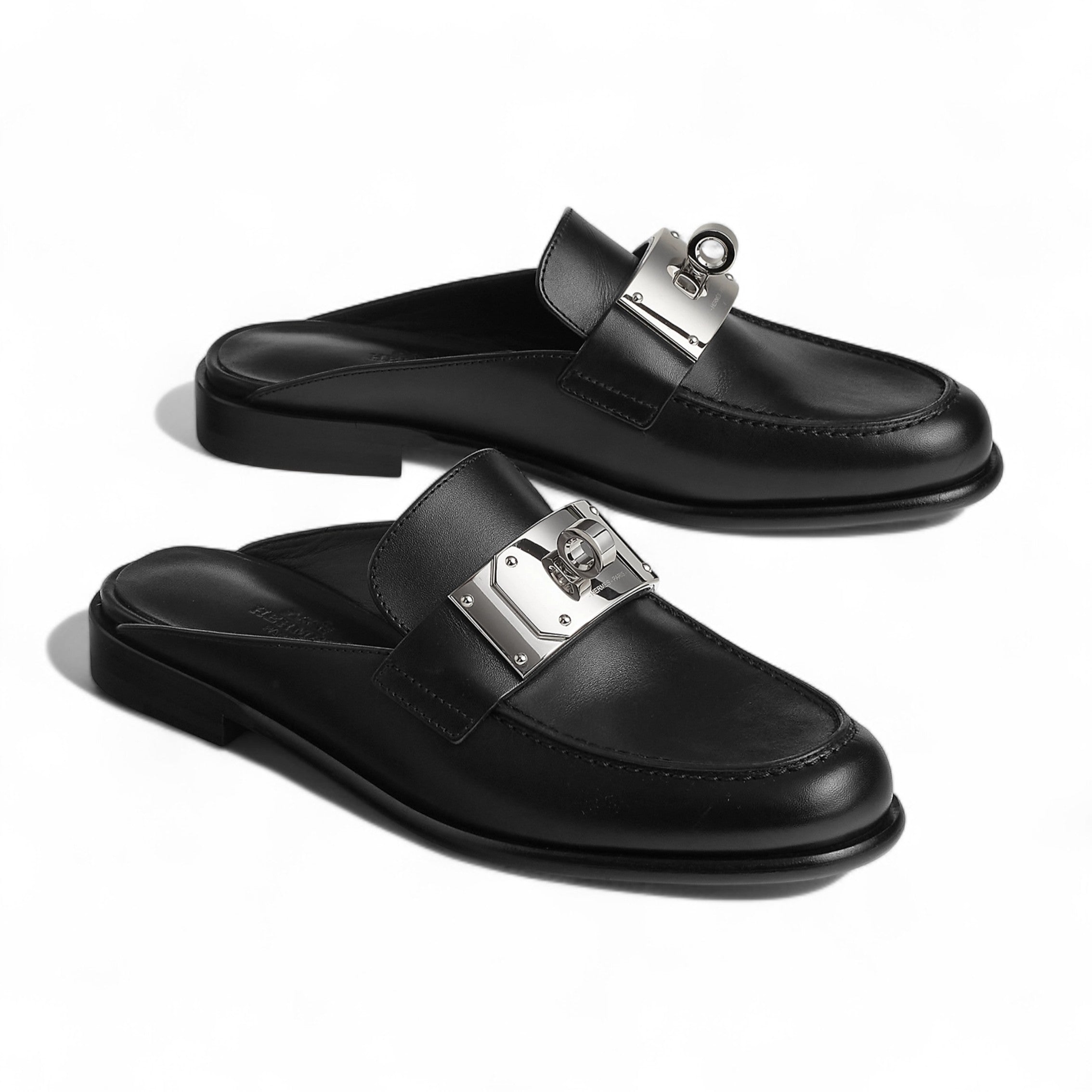 BNIB Hermes Iota Mule in Black Noir Palladium Hardware Size 37.5 Over