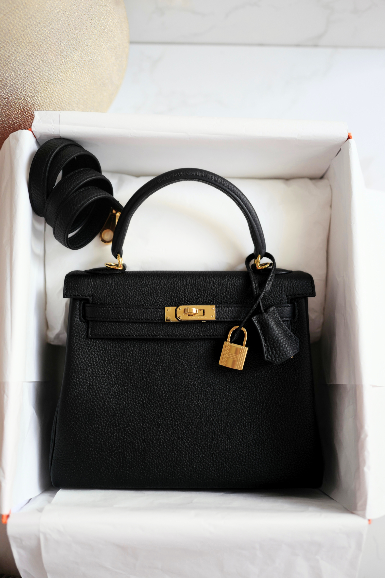 BNIB Hermes Kelly 25 Black Togo Retourne Gold HW W 2024 Complete With Receipt