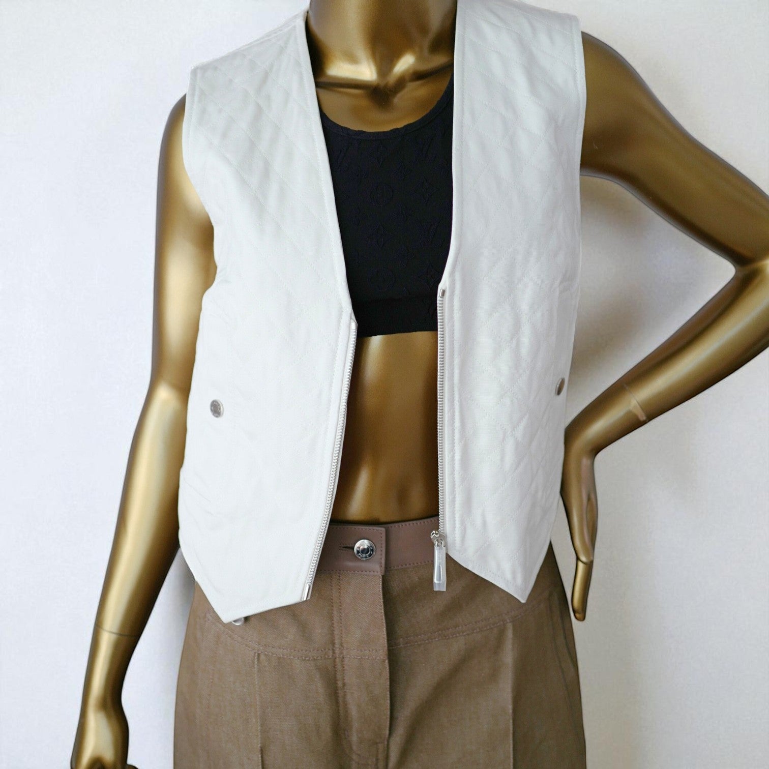 New Hermès Quilted Sleeveless Waistcoat Vest Blanc Naturel White Size 34