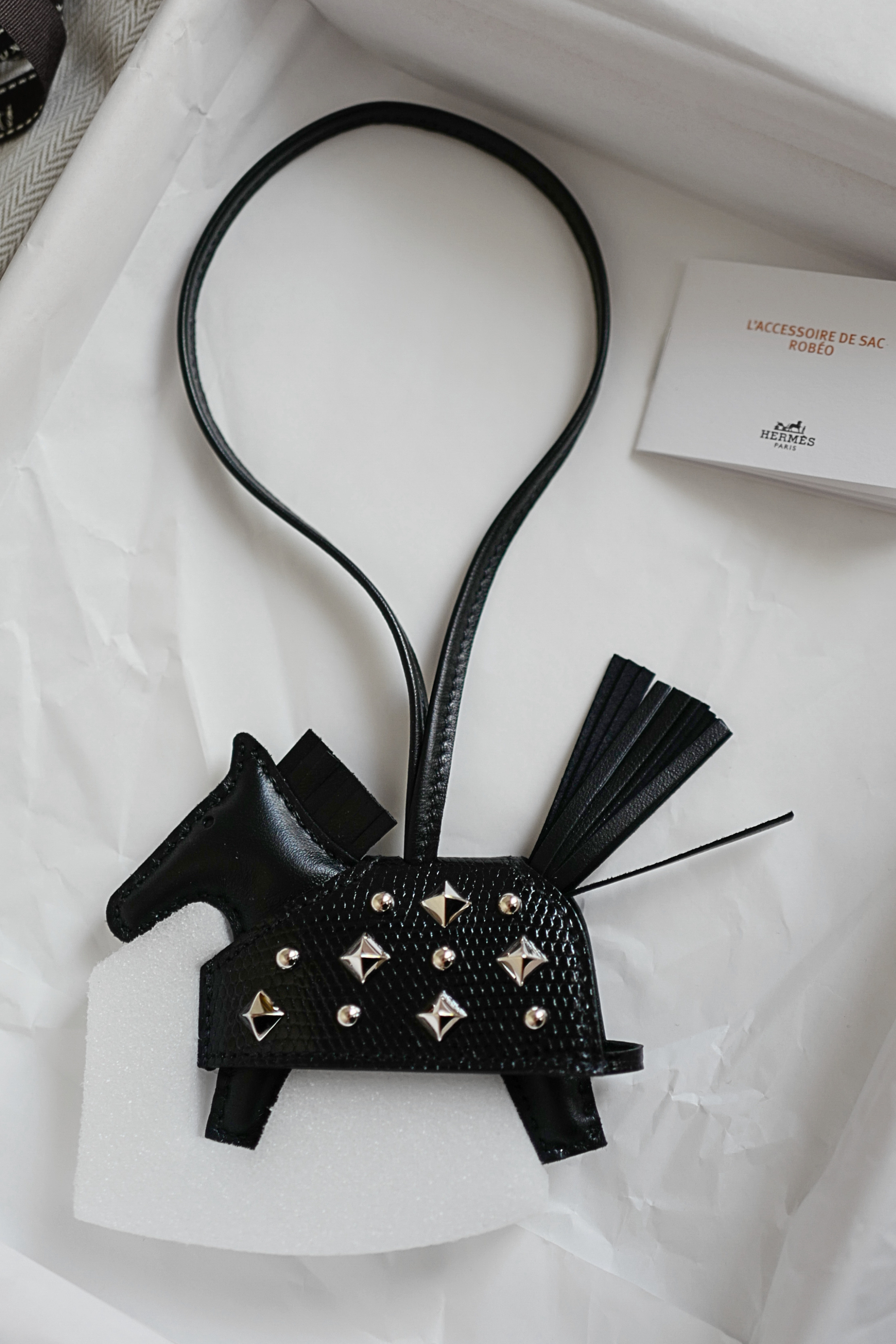 Hermès Rodeo PM Rock Charm Robeo Noir Lizard & Milo Lambskin with Palladium Studs