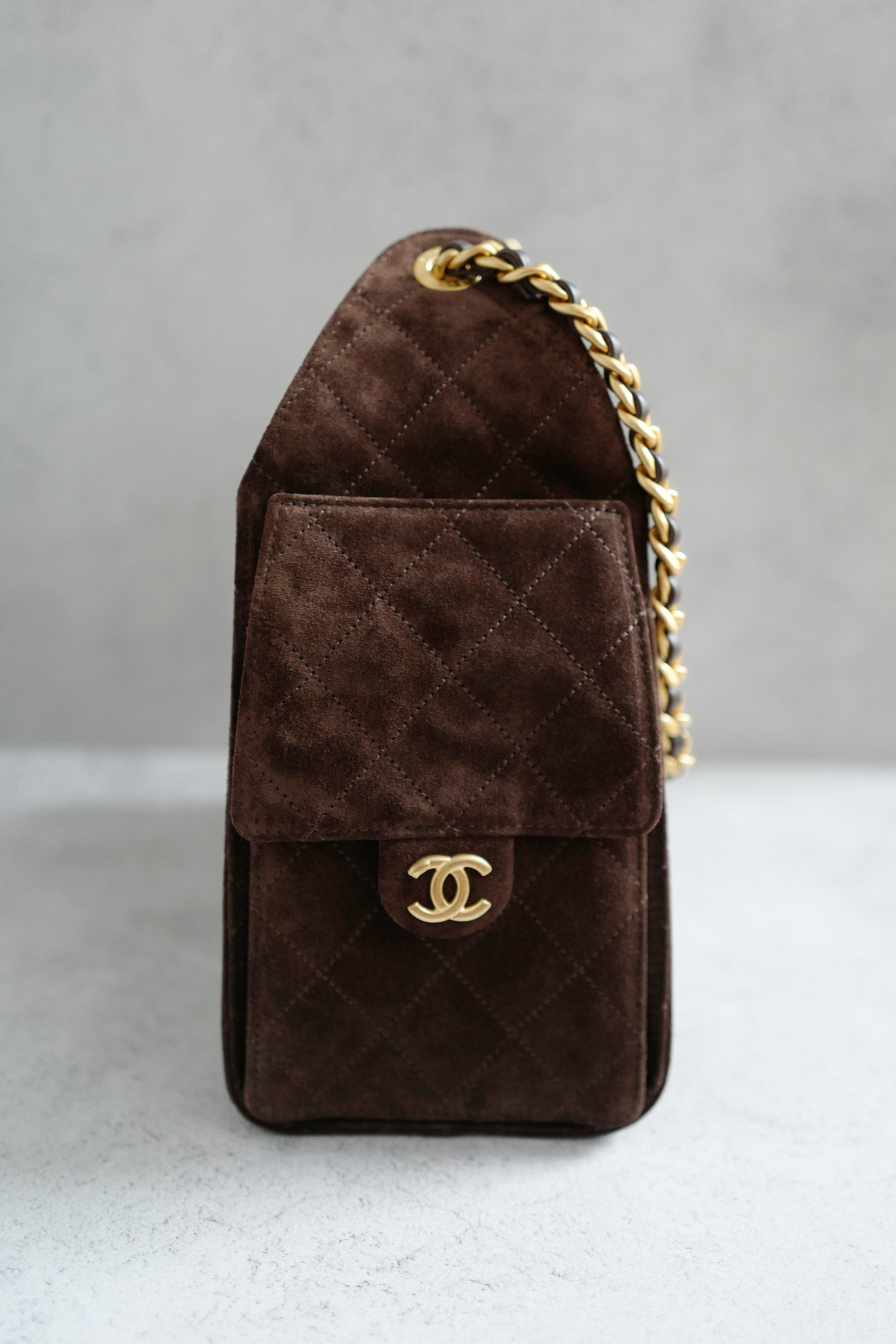 BNIB Chanel 26C Small Hobo Bag Dark Brown Suede with Gold Hardware