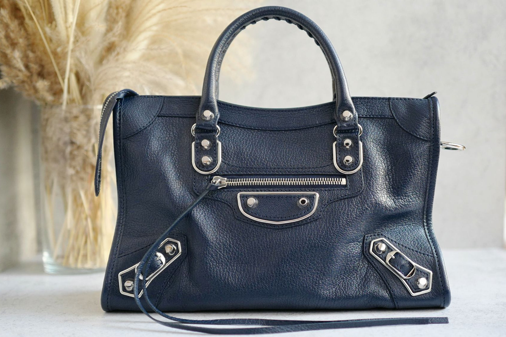 Balenciaga city small in Navy Silver Hardware