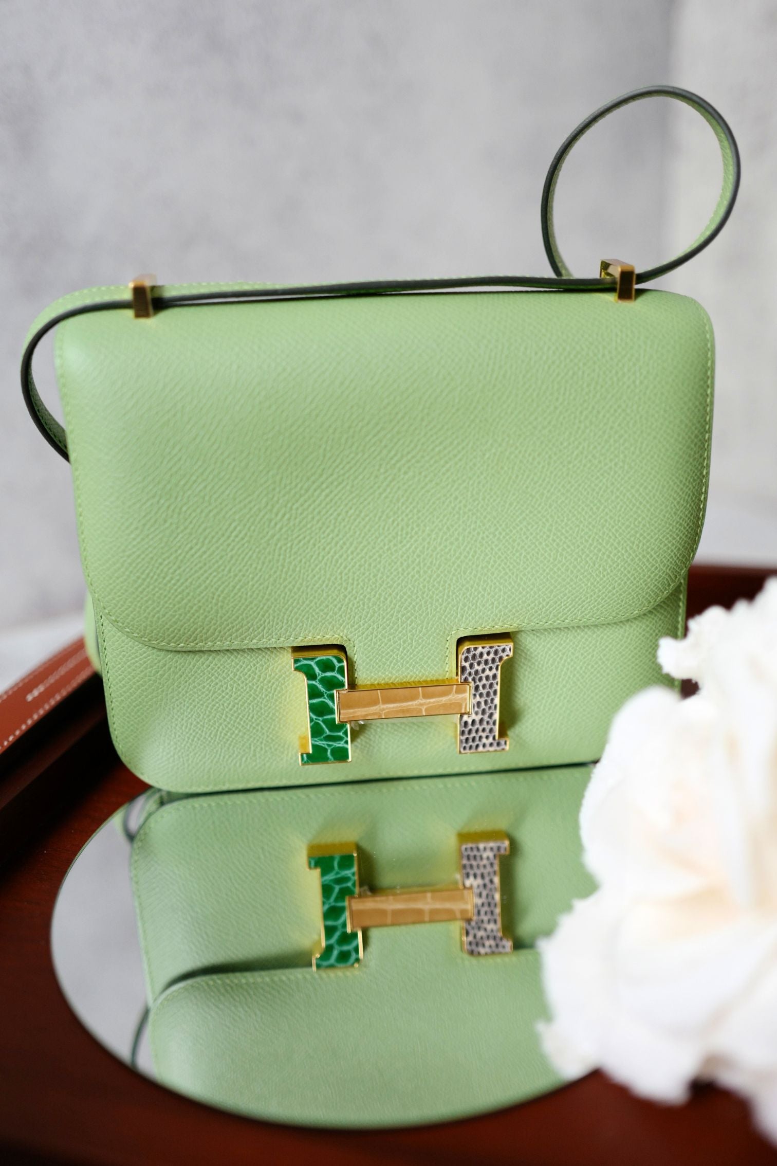 Hermes Constance 18 Vert Criquet Epsom Leather Bag Exotic Buckle GHW