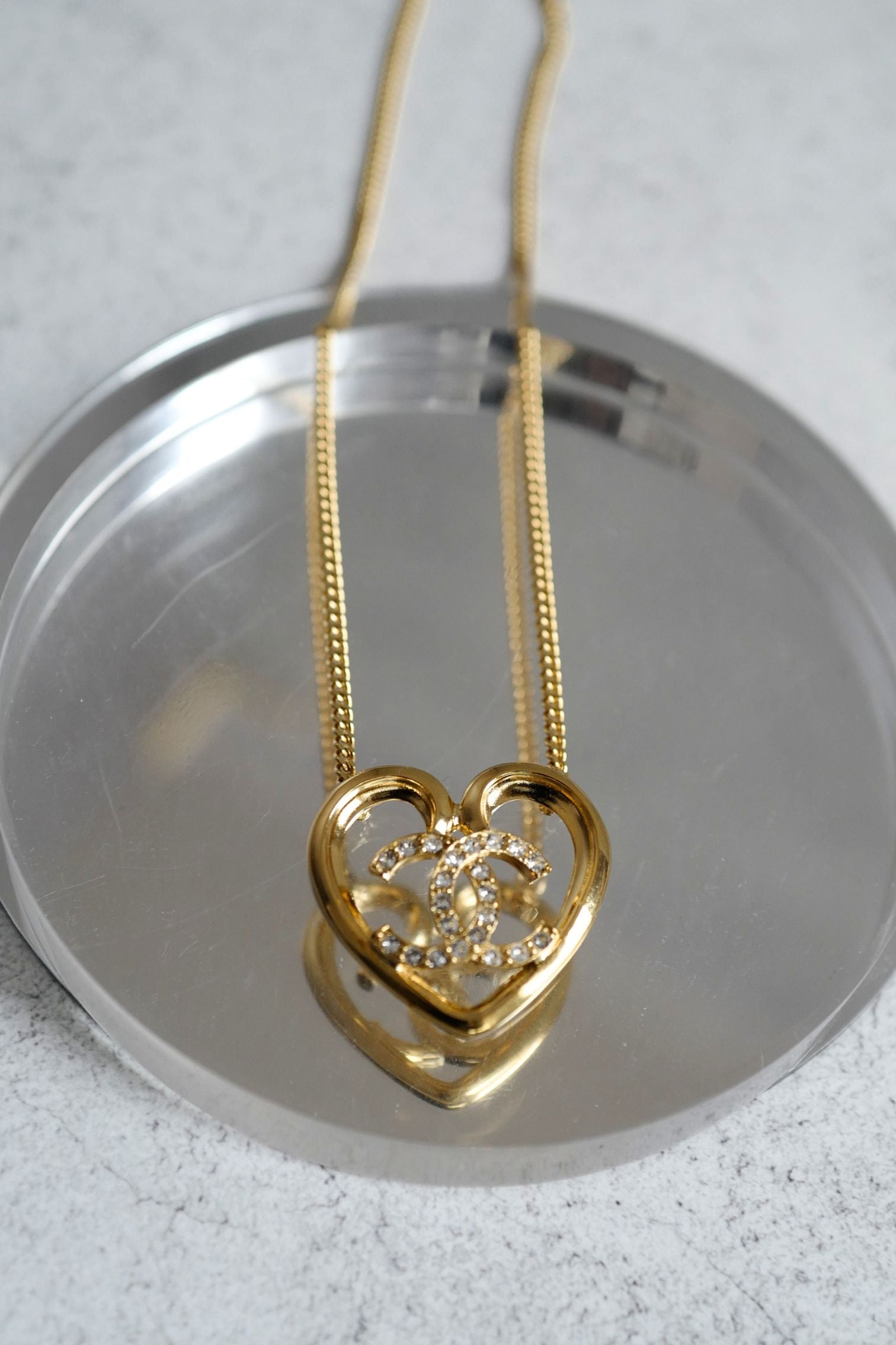Chanel 23C Heart Gold Necklace with Crystals