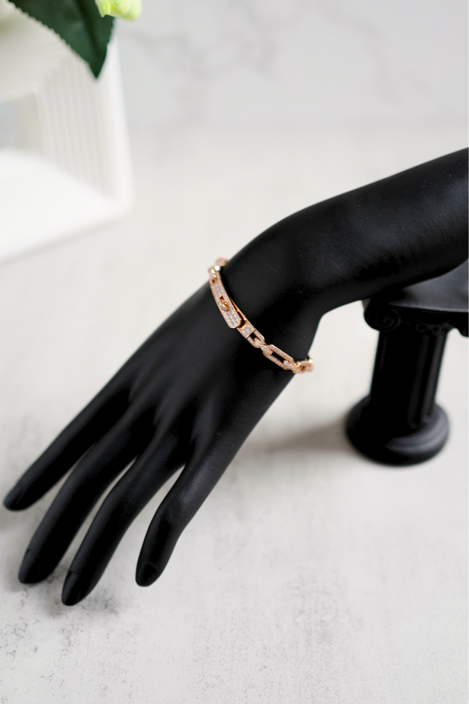 BNIB Hermès Kelly Chaine Bracelet Full Diamond 18K Rose Gold Small SH