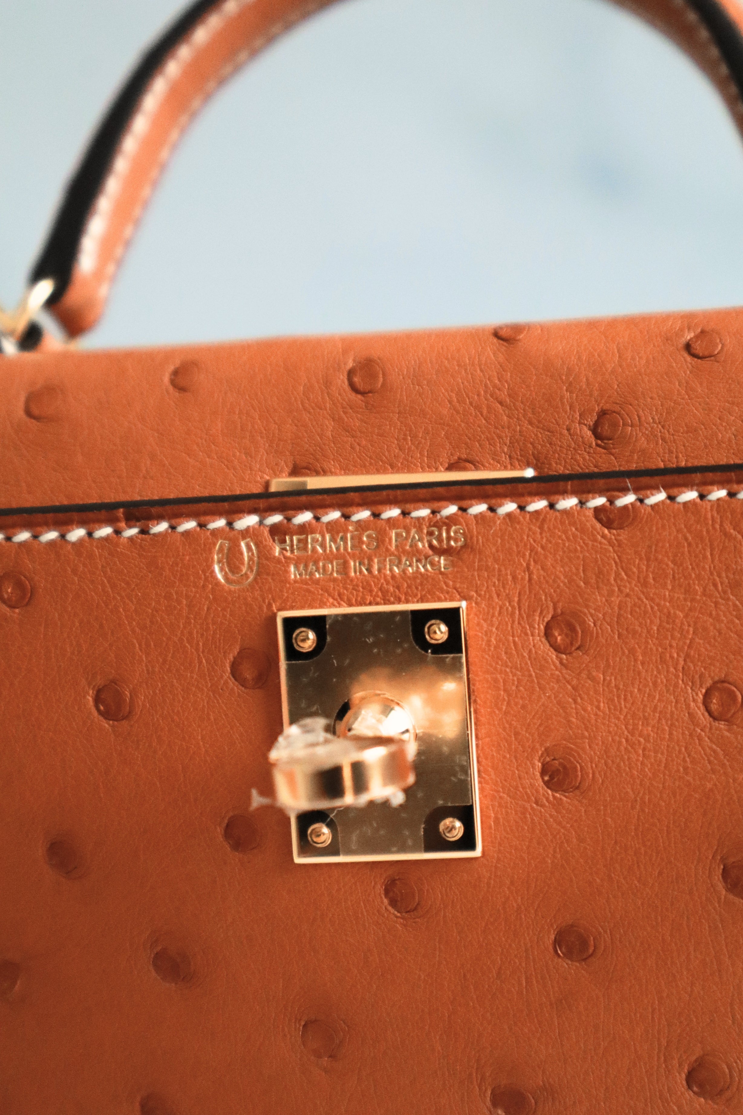BNIB Hermes Mini Kelly HSS Cognac Ostrich with Craie Stitching GHW G Stamp 2026