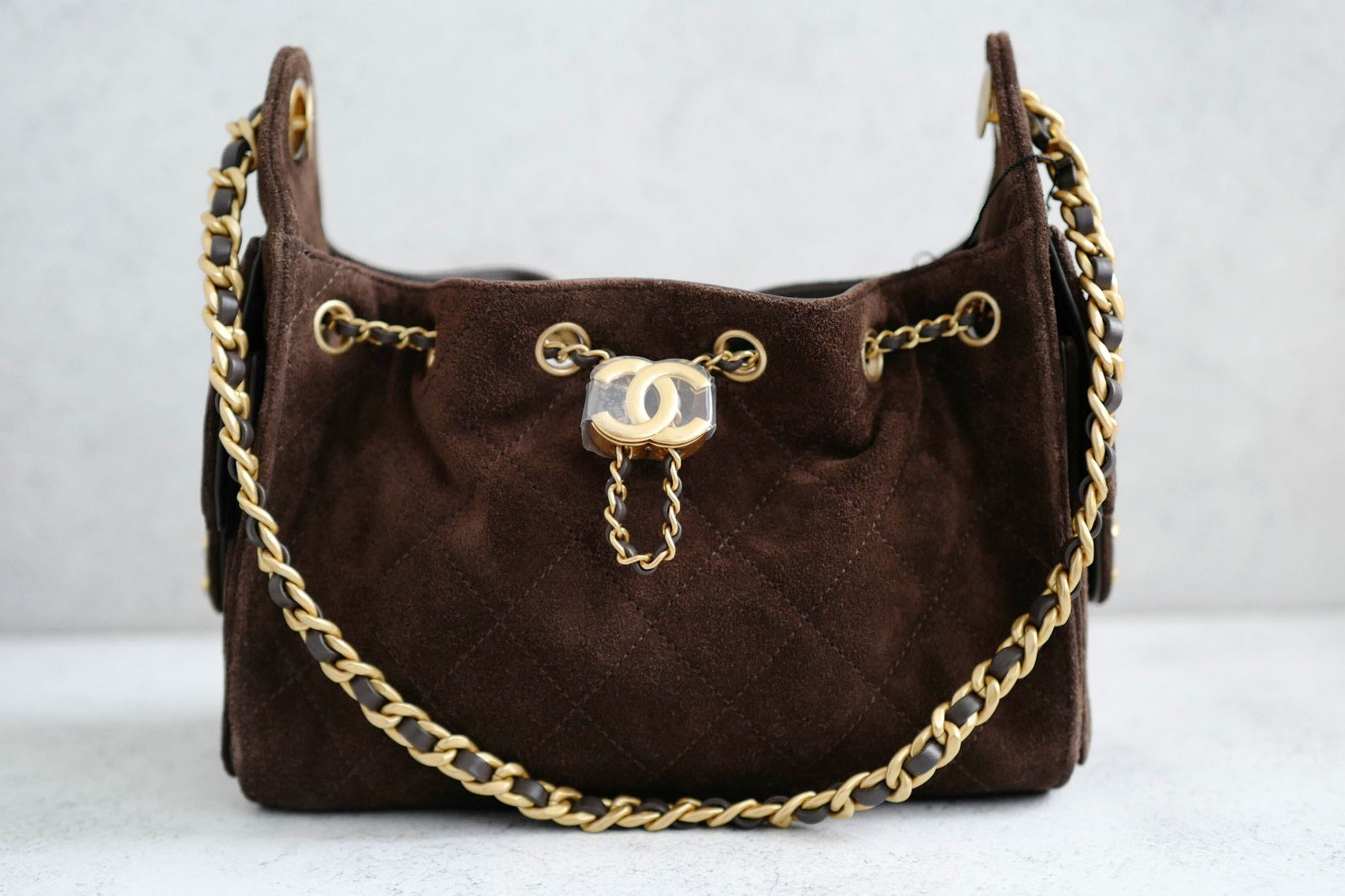 NEW Chanel 26C Mini Hobo Dark Brown Suede Gold Hardware
