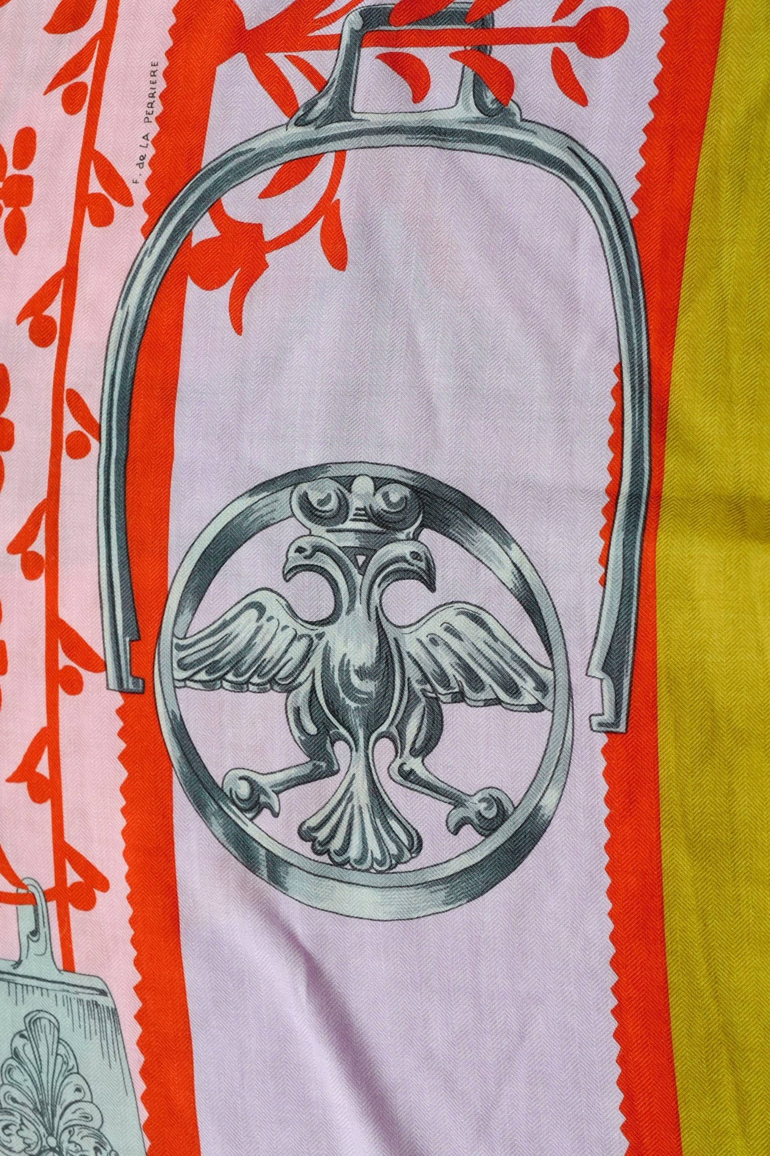 Hermès Etriers Triangle Scarf Pink Multicolor Cashmere Silk