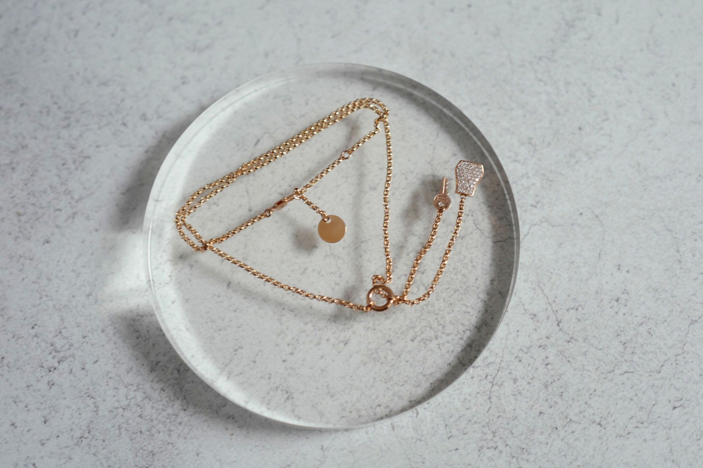 New Hermes Kelly Clochette Necklace pm dia 18k Rose Gold With Diamonds $11K