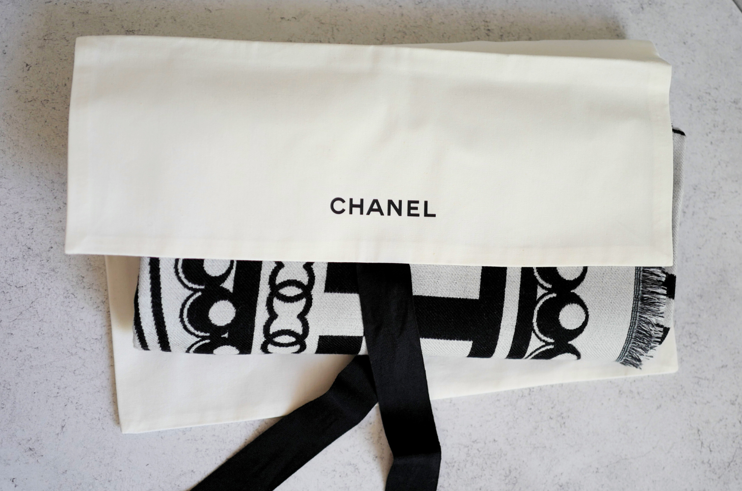 CHANEL 26C Black White Checkered Double CC Scarf Shawl