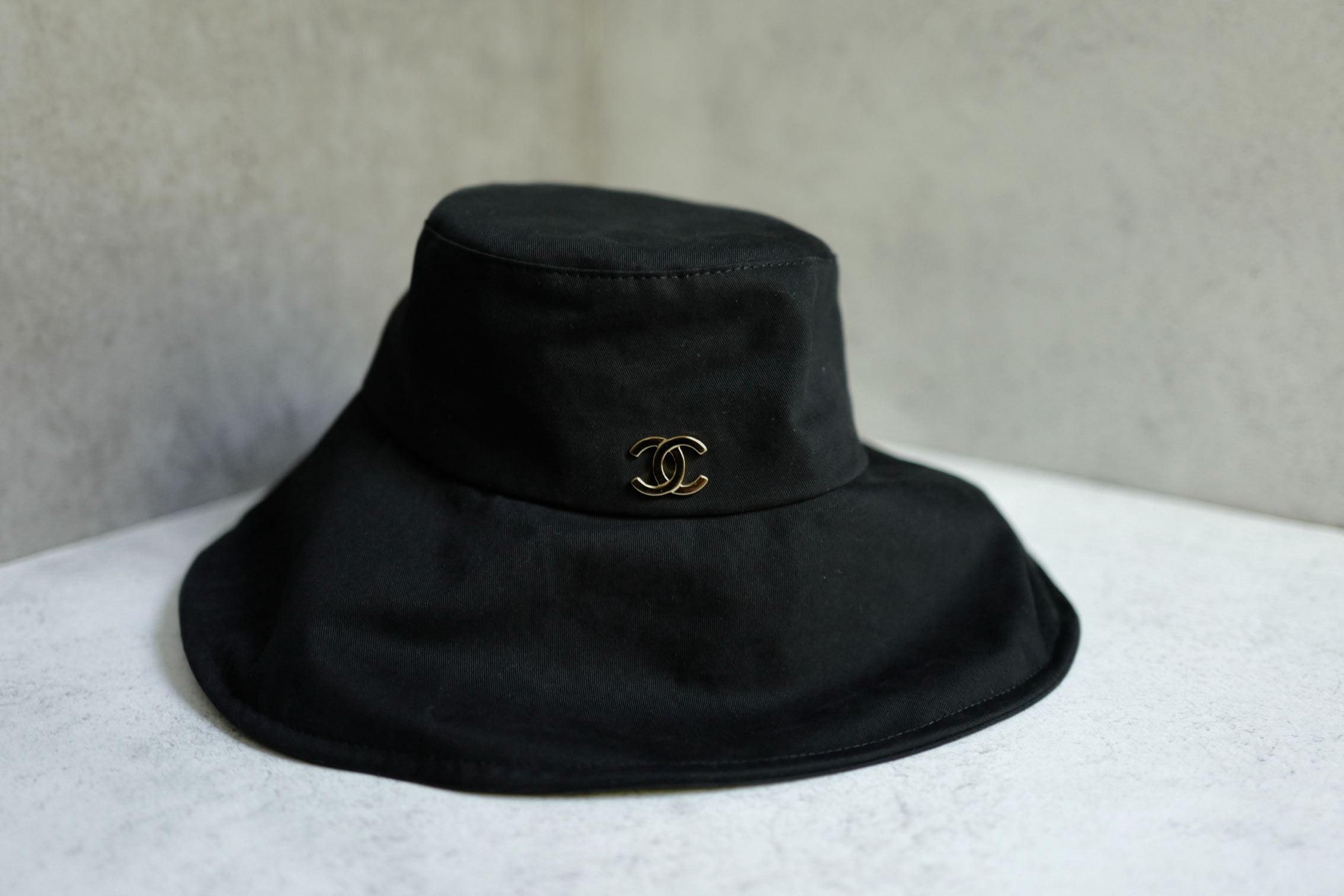 Chanel 26S Coco Beach Cloche Hat Black Cotton Metal Size S