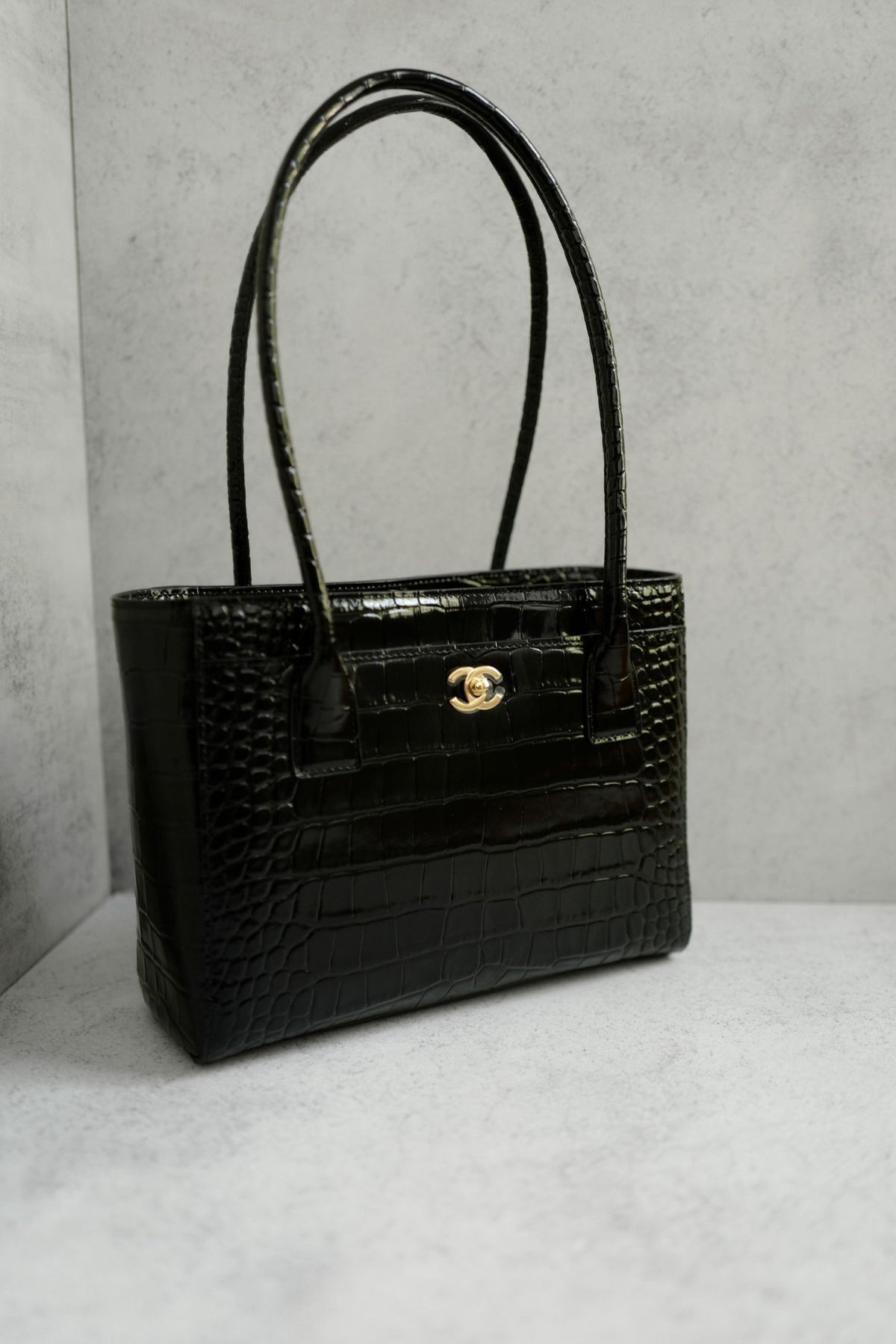 Chanel 26k Matthieu Blazy's Small Tote Black Crocodile Embossed Calfskin GHW