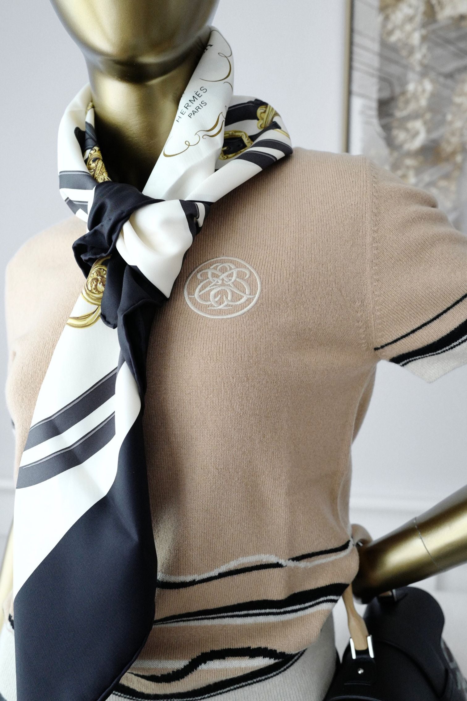 Hermès Scarf Brides de Gala Forever  Noir / Crème / Gold 100% Silk 90