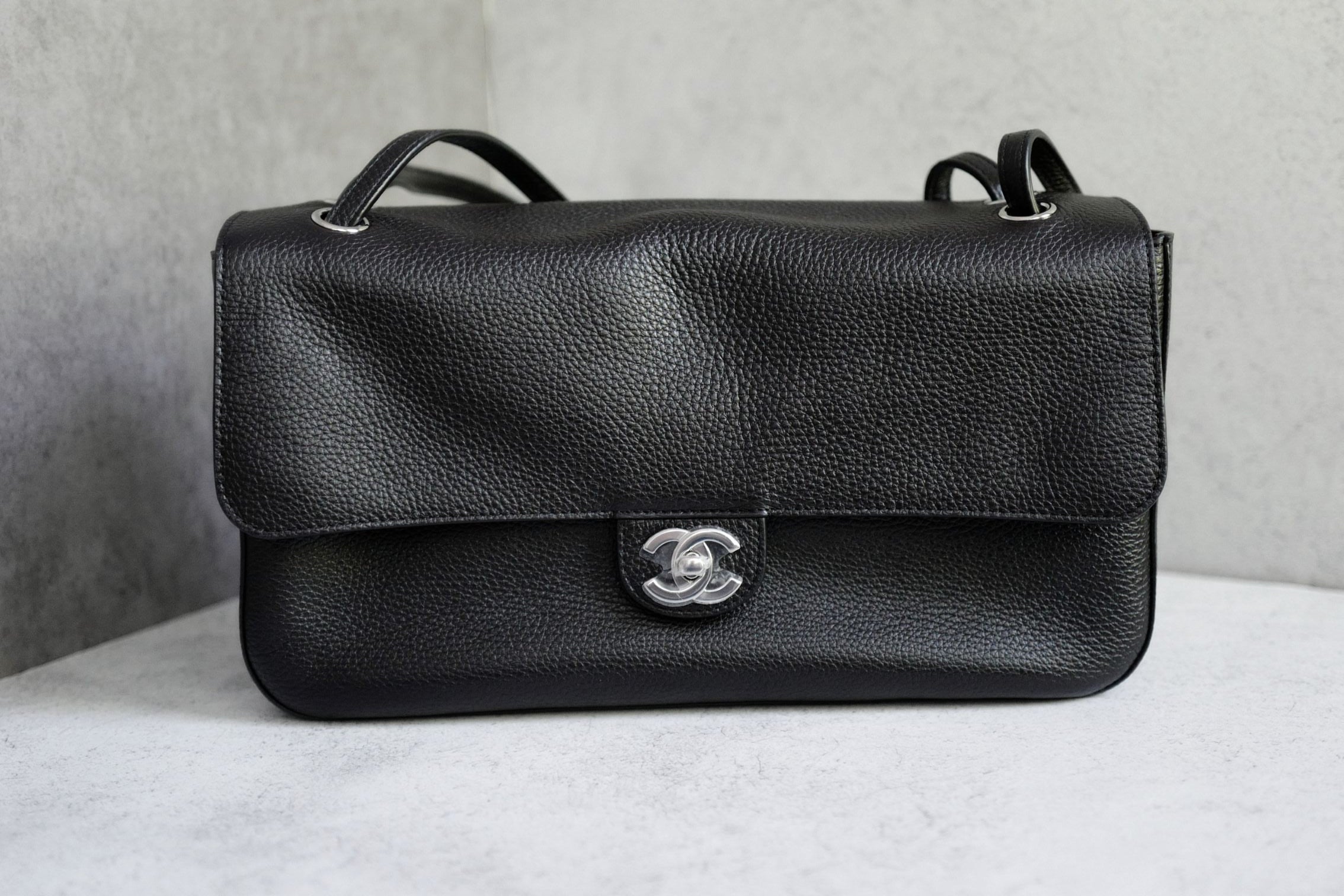 Chanel 26s Maxi Flapbag Black Grained Calfskin & Silver Metal  "Matthieu Blazy