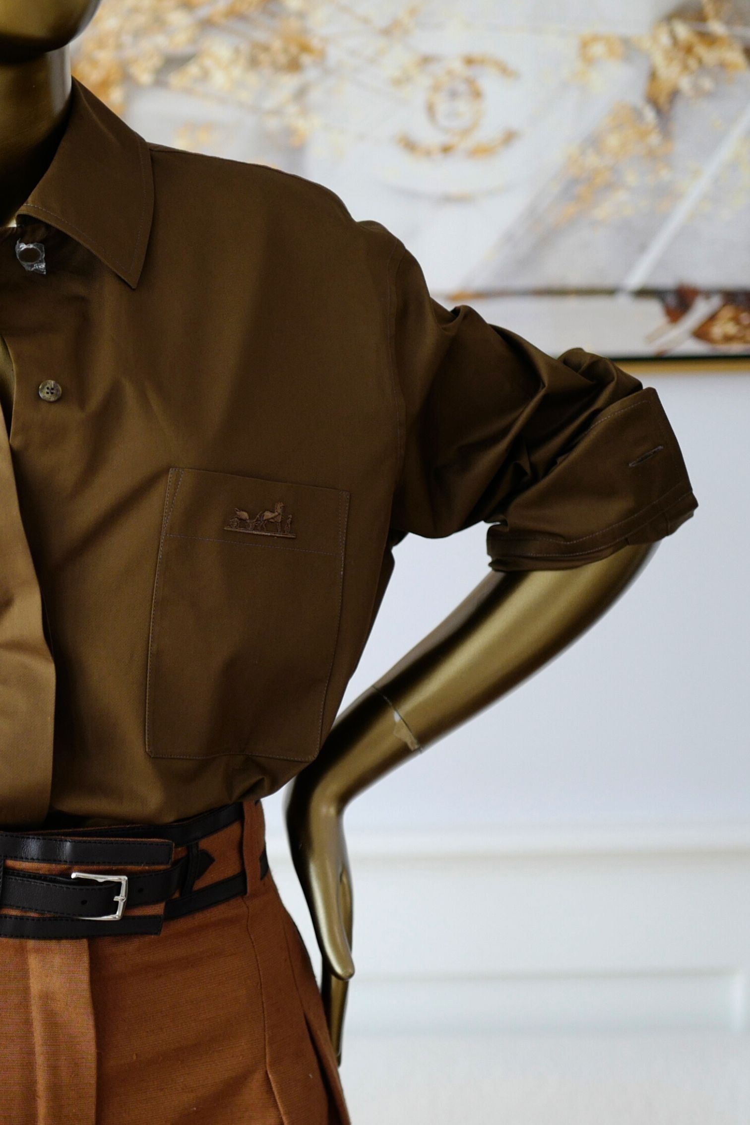 Hermès Women Shirt Marron Muschio Cotton Twill Size 36