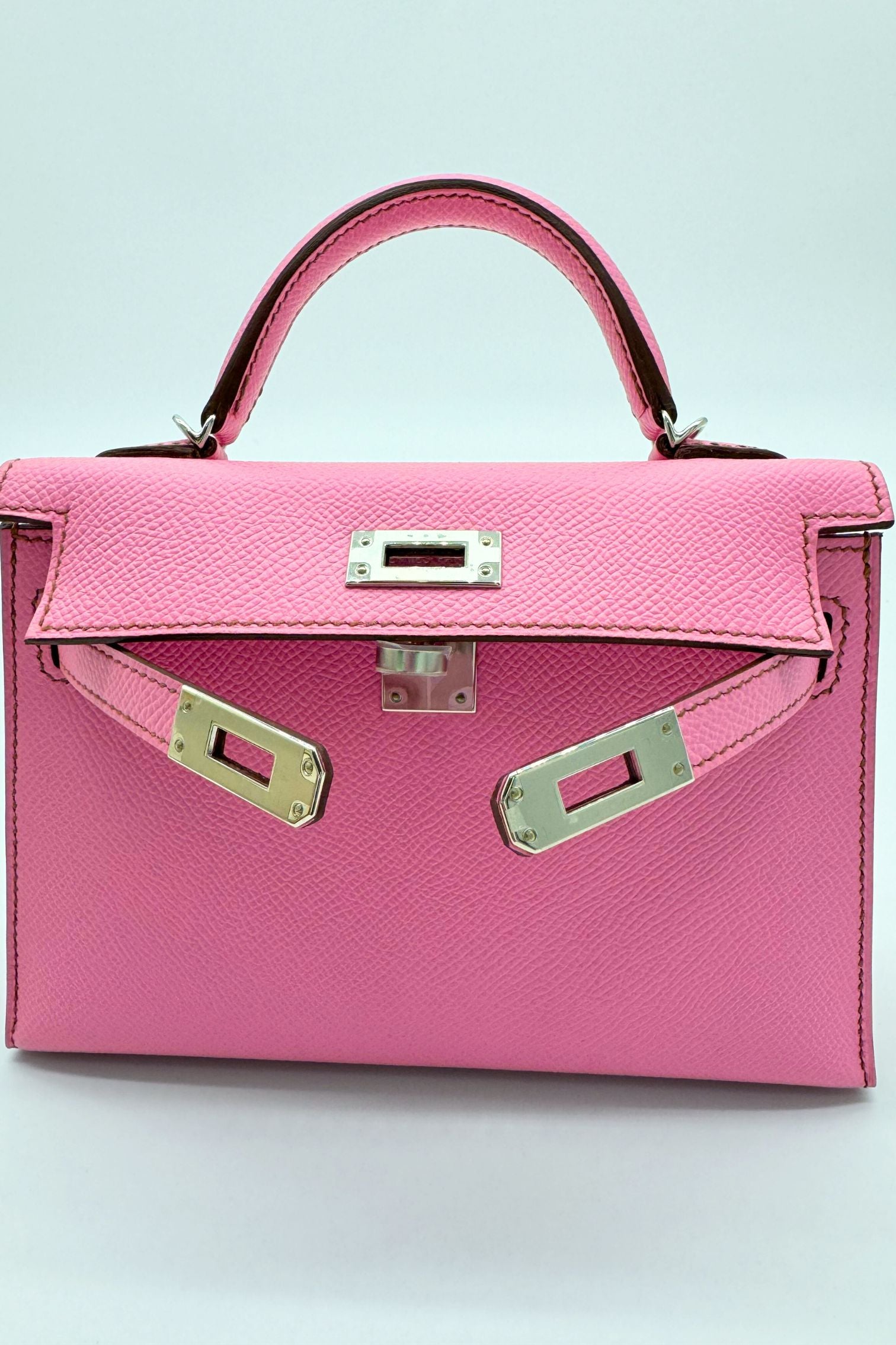 Hermes Mini Kelly 5P Bubblegum Pink Epsom Leather Palladium Hardware