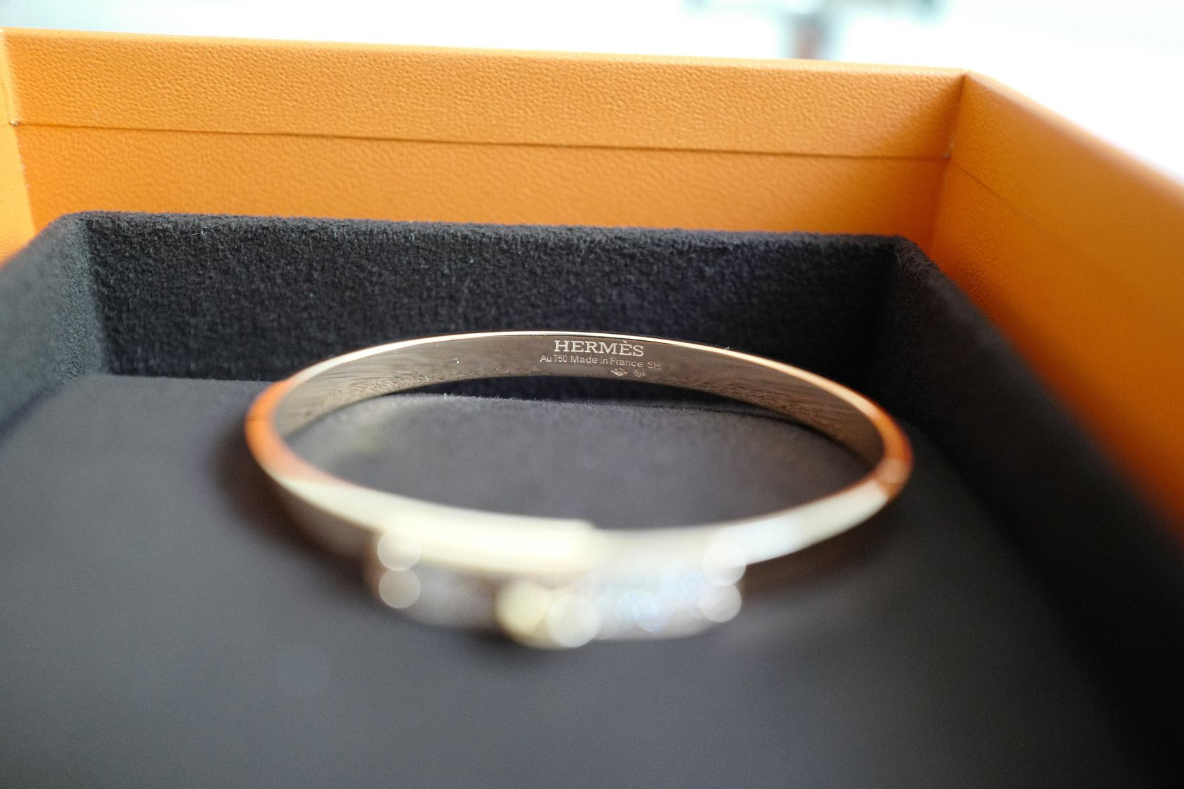 Hermès Kelly Diamond Bangle Bracelet 18K Rose Gold 0.36ct Size SH