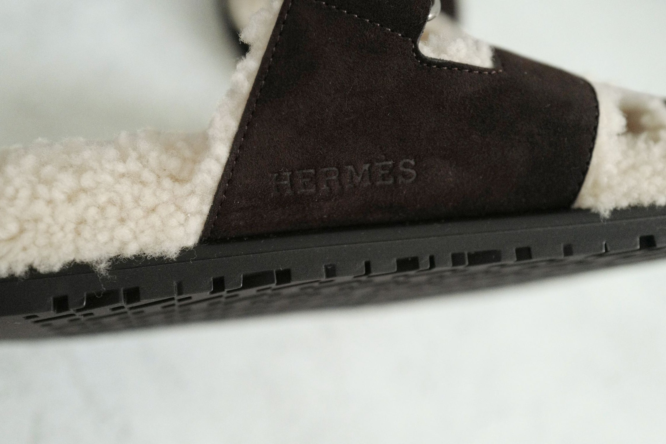 BNIB HERMÈS Chypre Sandals Goat Skin Suede Marron Ébène/Écru Size 38
