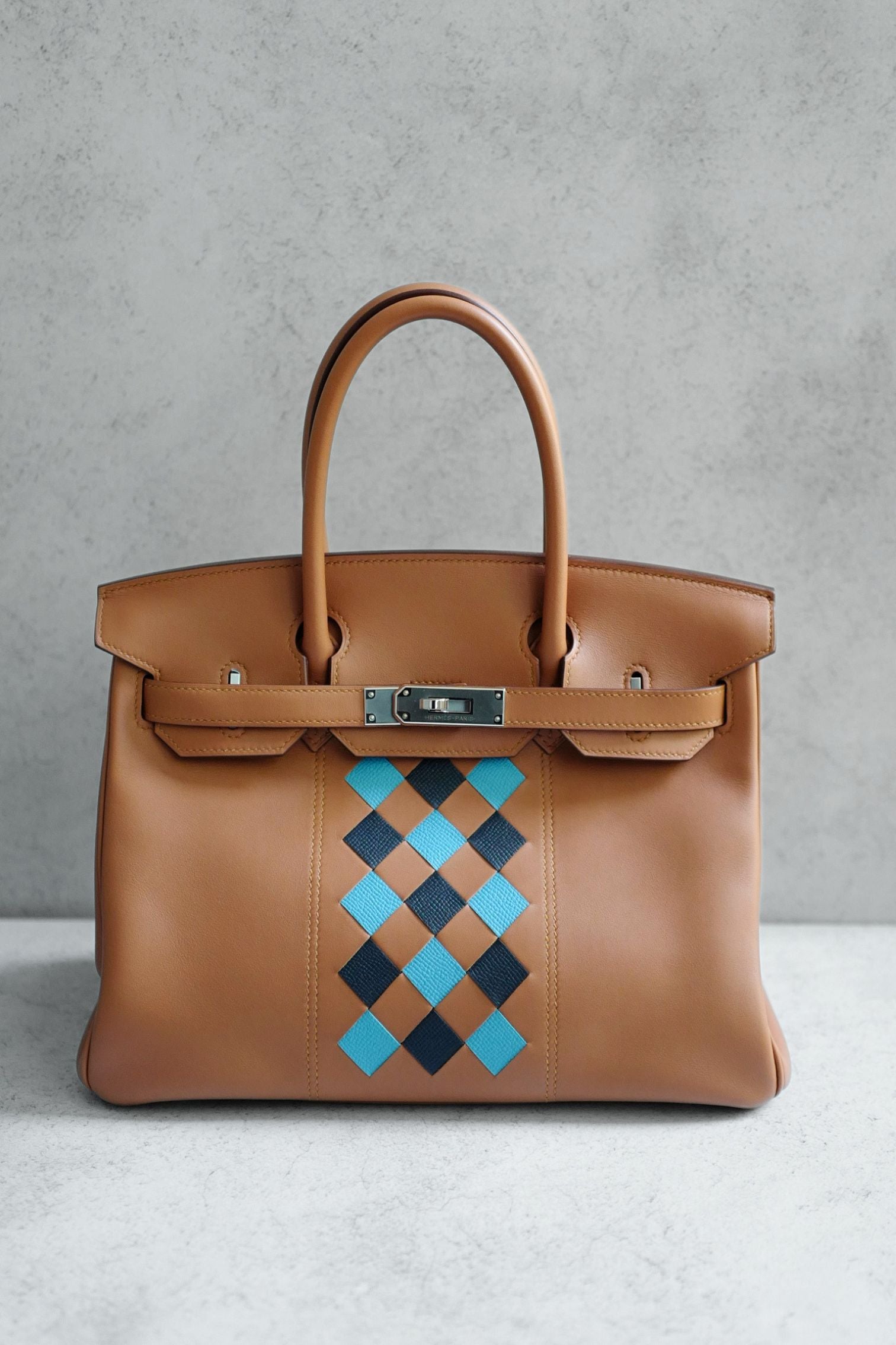 Hermes Birkin 30 Swift Epsom Tressage Gold/Bleu du Nord/Bleu Indigo Limited Edition
