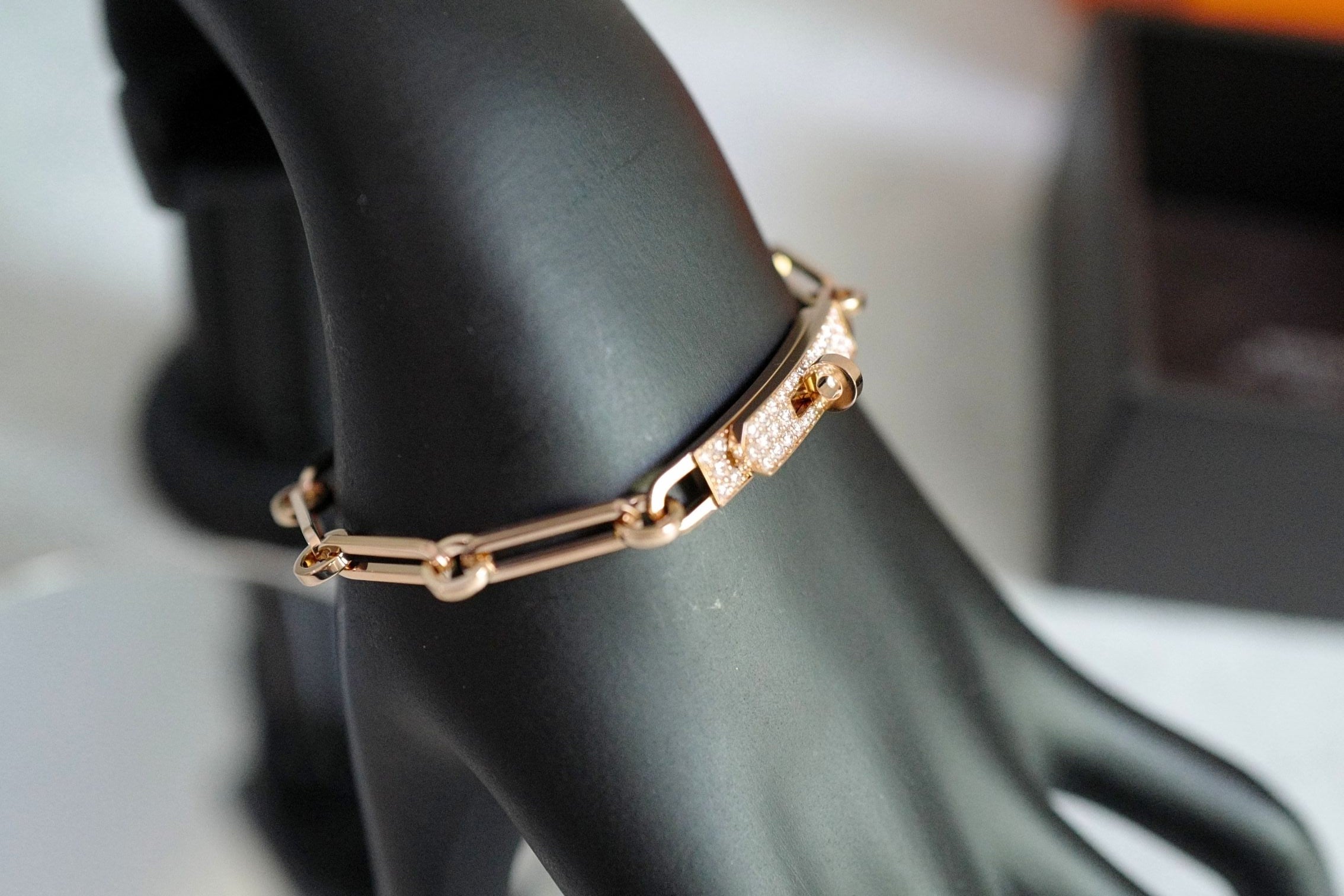 Hermès Kelly Chaine Bracelet Small Model 18K Rose Gold Diamonds Size 140