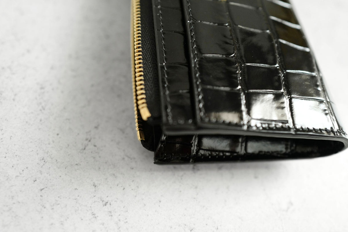 Chanel 26K Matthieu Blazy's Card Holder Croc Embossed Black Calfskin GHW