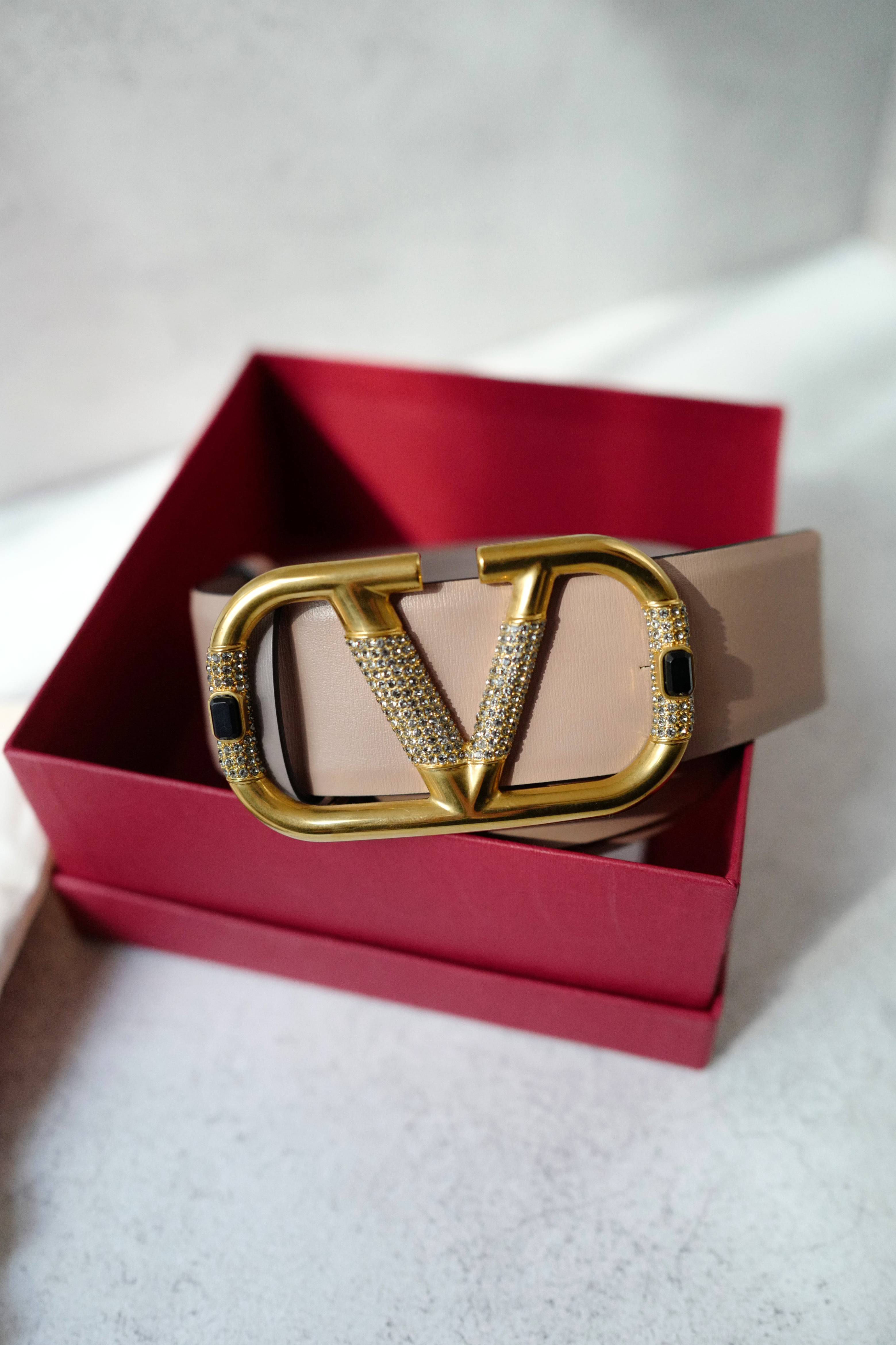 Valentino Vlogo Crystal Embellished Reversible Leather Belt Women's