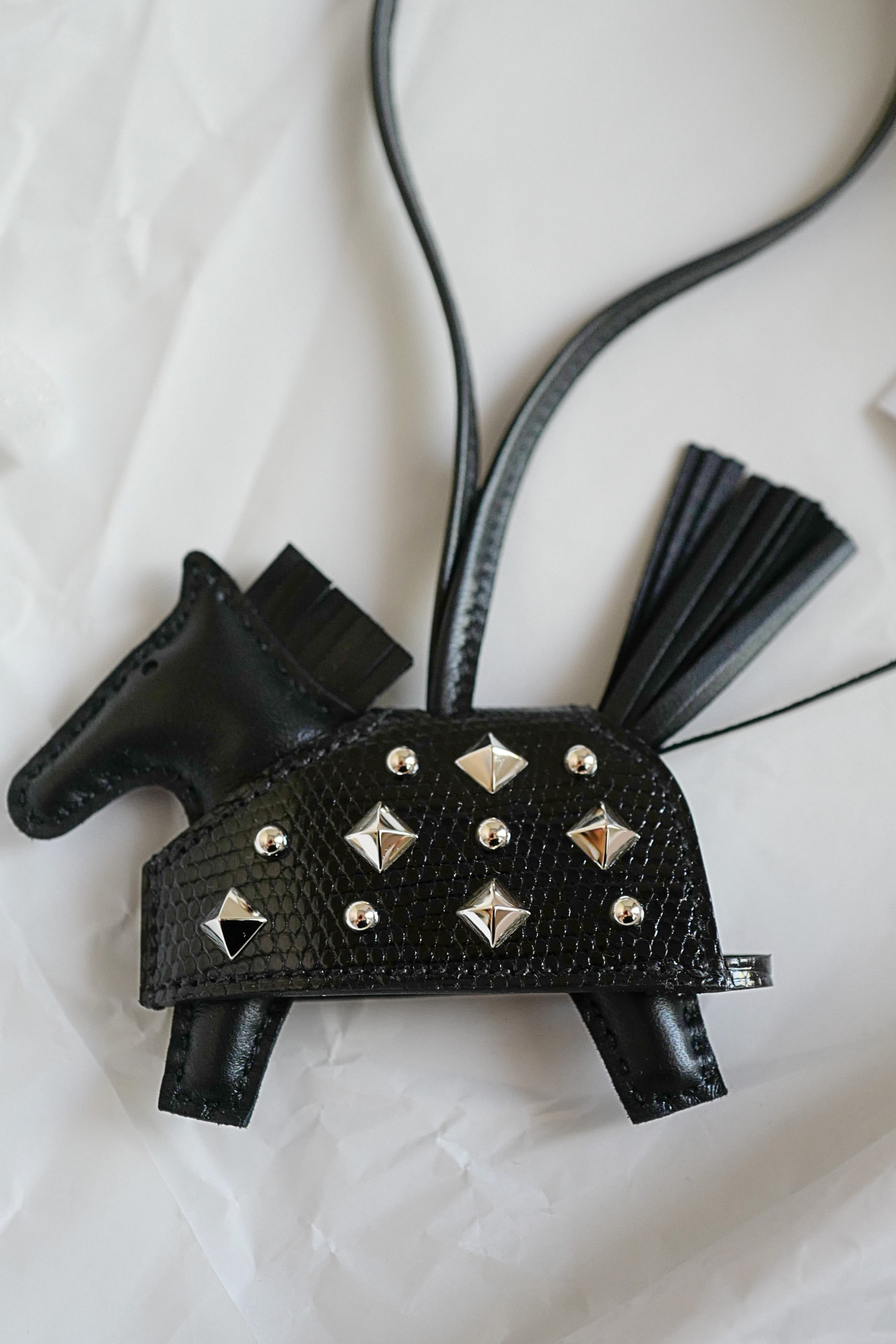 Hermès Rodeo PM Rock Charm Robeo Noir Lizard & Milo Lambskin with Palladium Studs