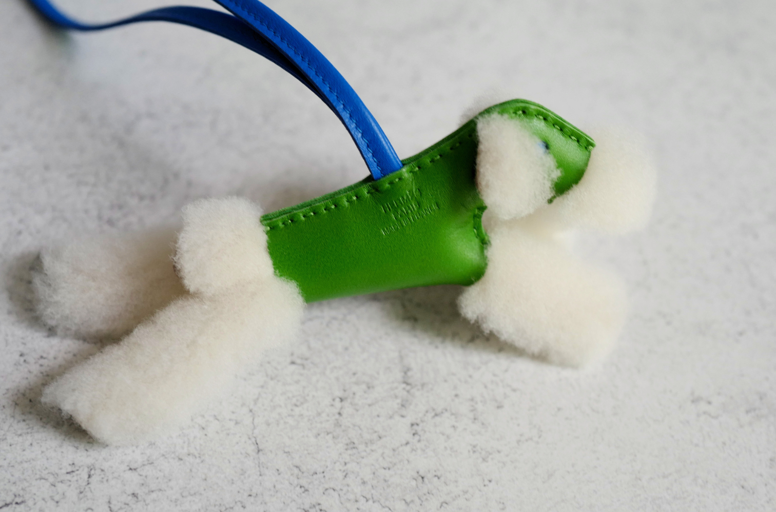Hermès Budy Charm Écru/Vert Yucca/Bleu Hydra Merinos Wool Milo Lambskin