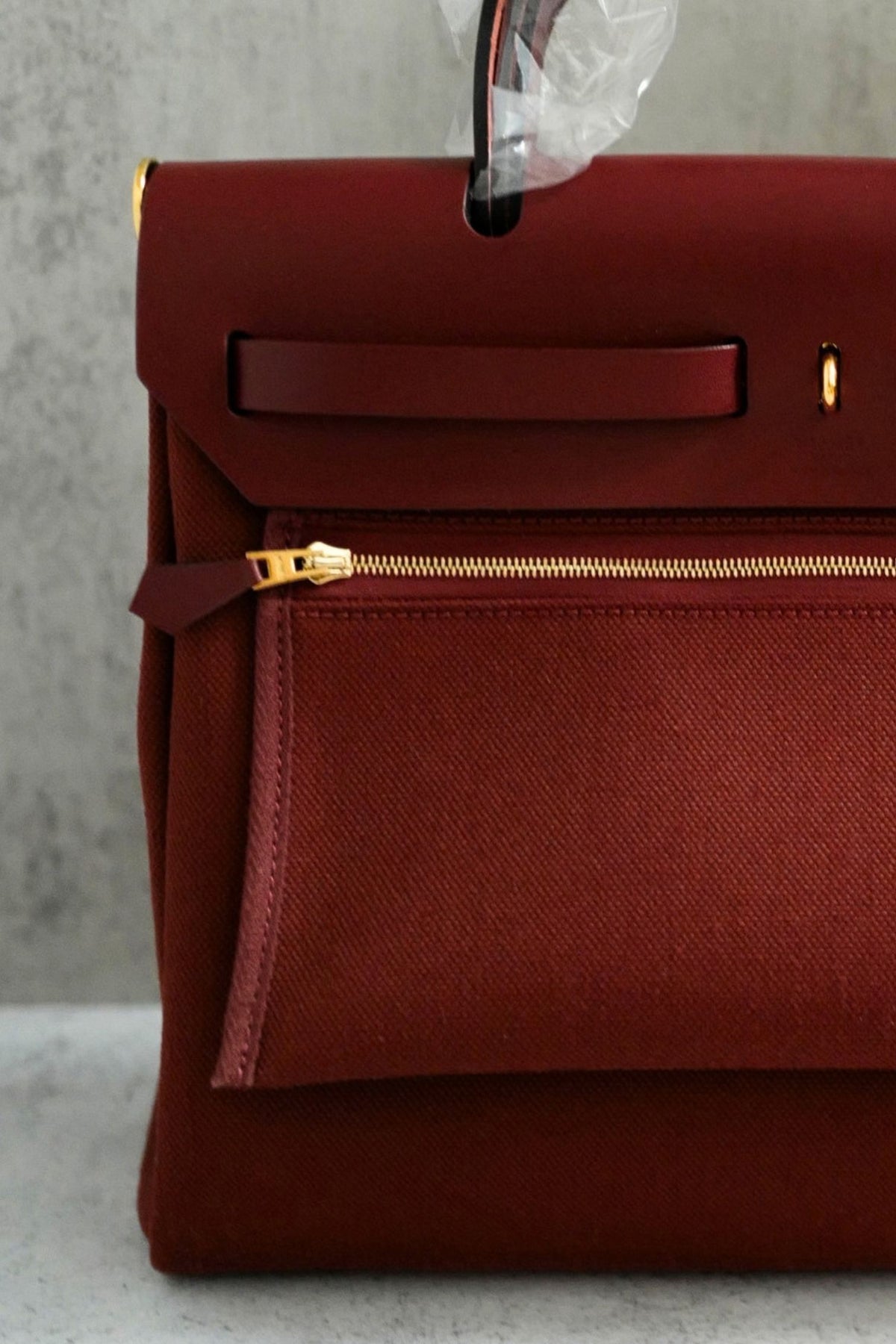 Hermes Herbag Zip 31 Rouge H Militaire Canvas Leather Gold Hardware