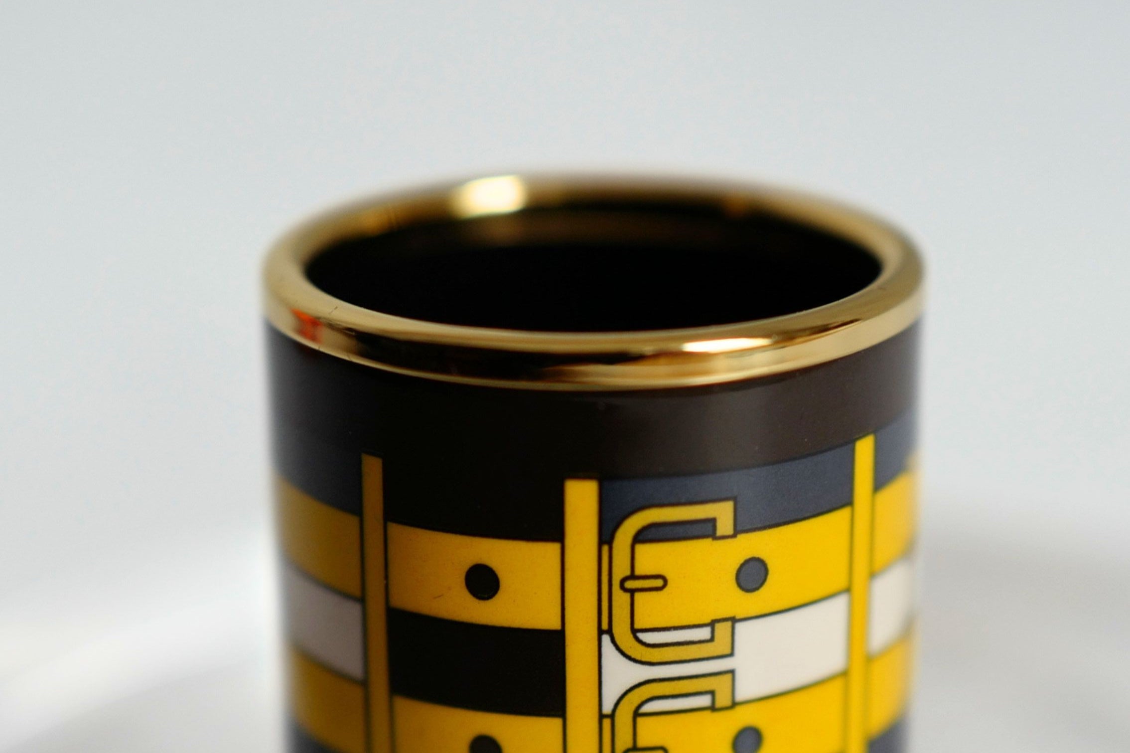 Hermès Rocabar Enamel Scarf Ring Black/Yellow/Blue Striped