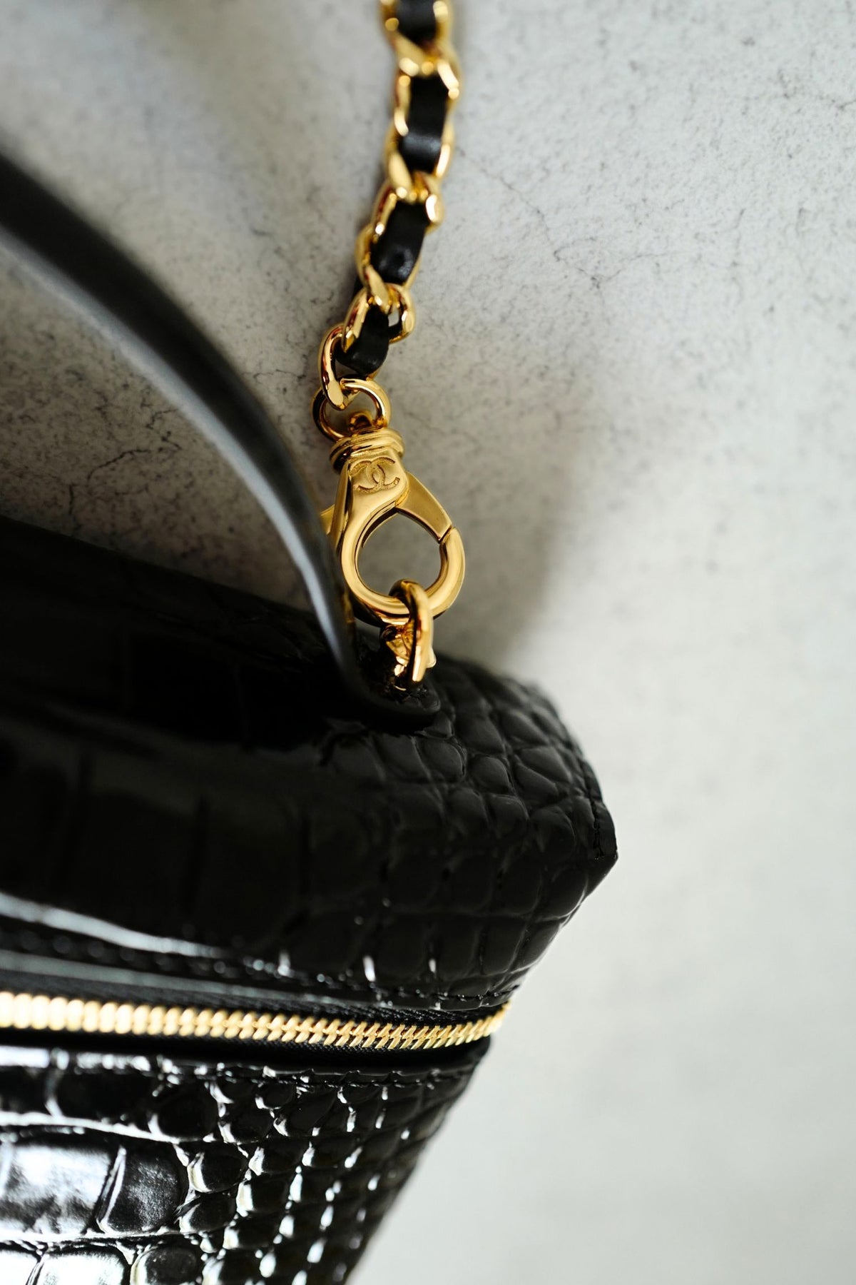 Chanel 26K Matthieu Blazy's Vanity with Chain Croc Embossed Black Calfskin Leather GHW