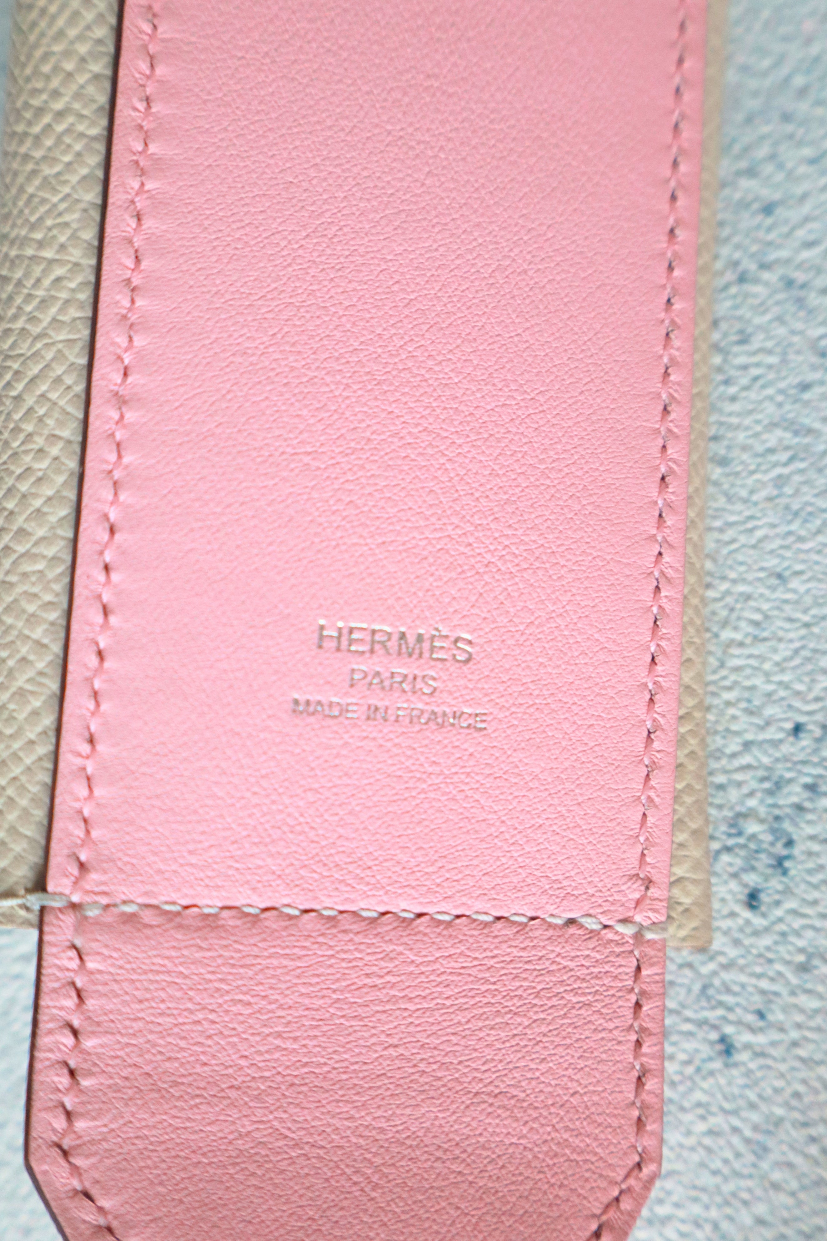 NEW Hermes Kelly Pocket Bag Strap Rose Sakura/Craie Swift Epsom Calfskin 85 cm