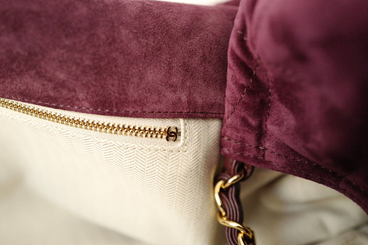 NEW Chanel 26B Large Tote Bordeaux Burgundy Suede Calfskin Gold Hardware
