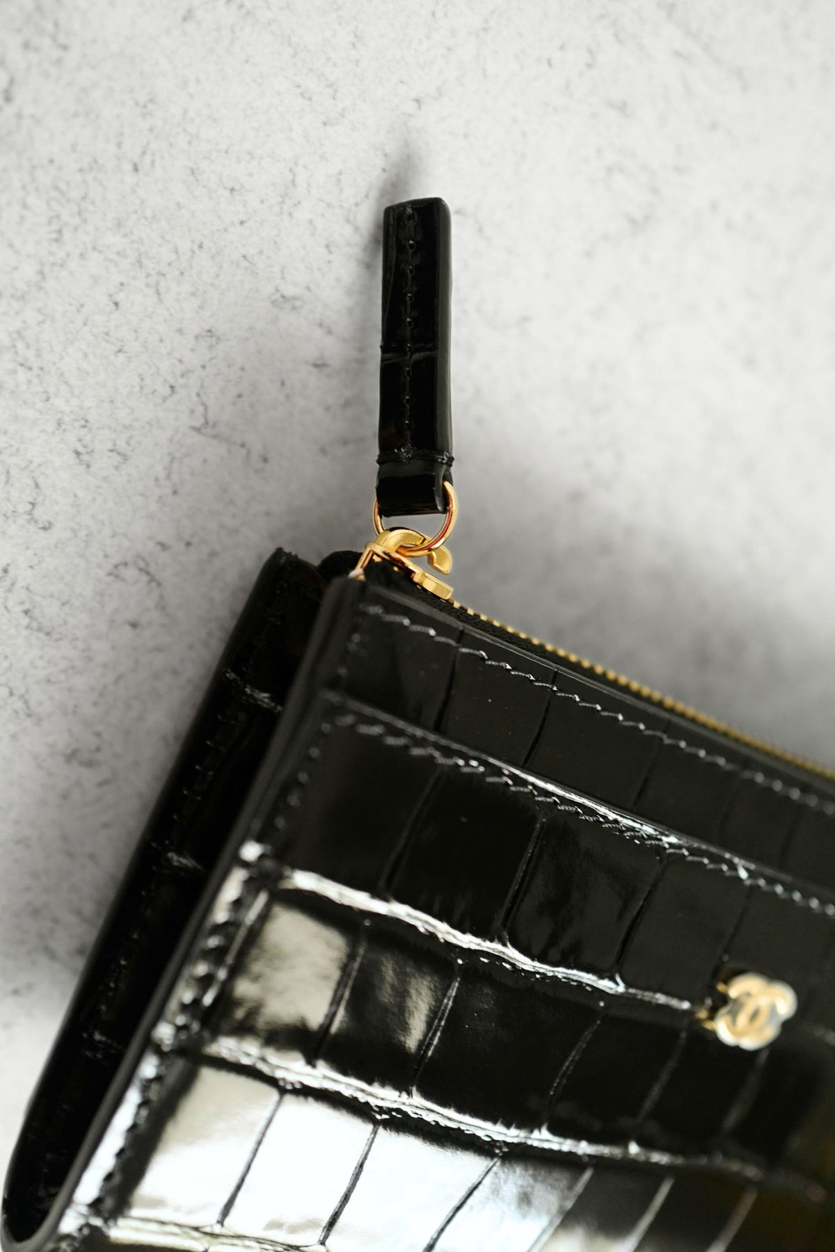 Chanel 26K Matthieu Blazy's Card Holder Croc Embossed Black Calfskin GHW