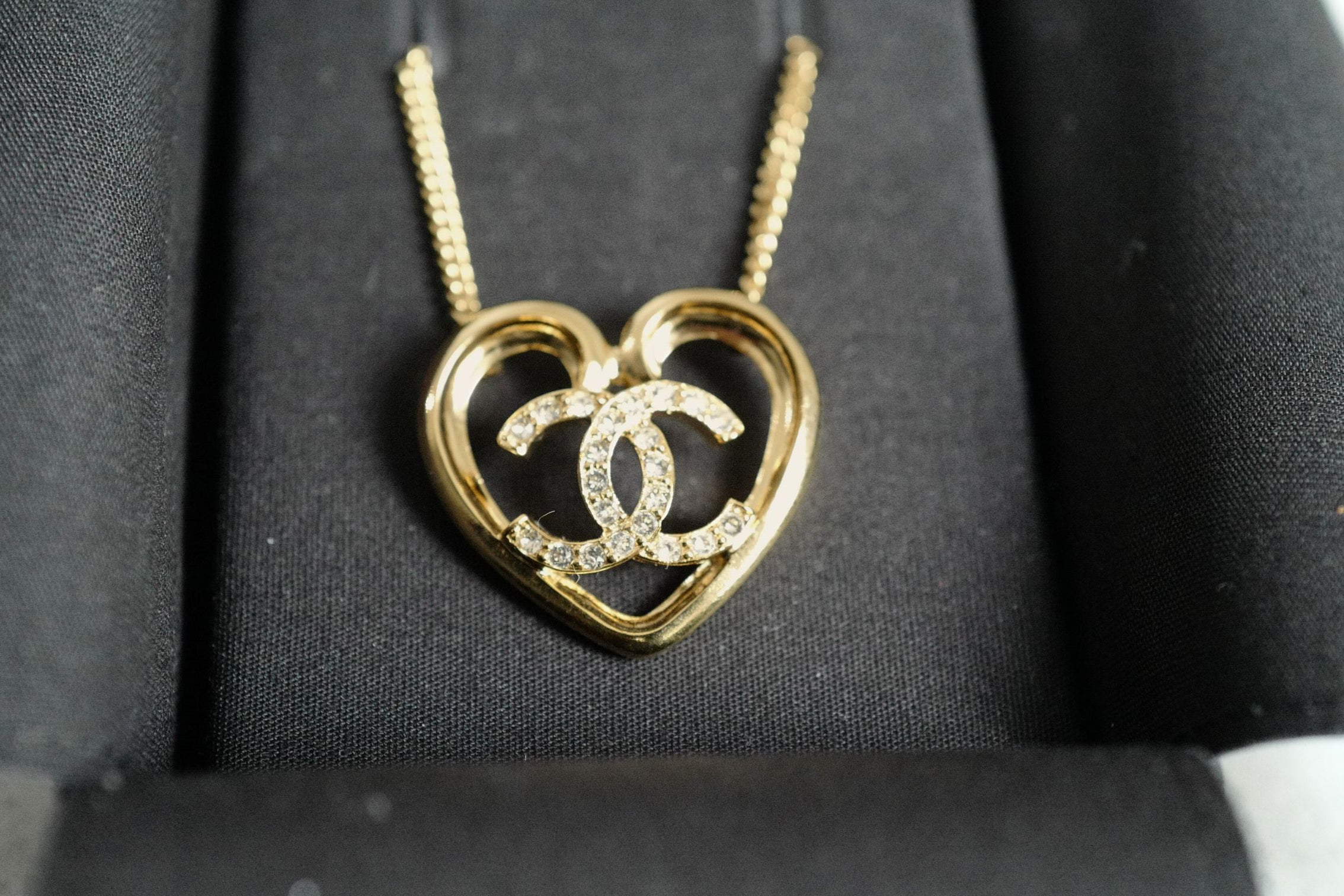 Chanel 23C Heart Gold Necklace with Crystals