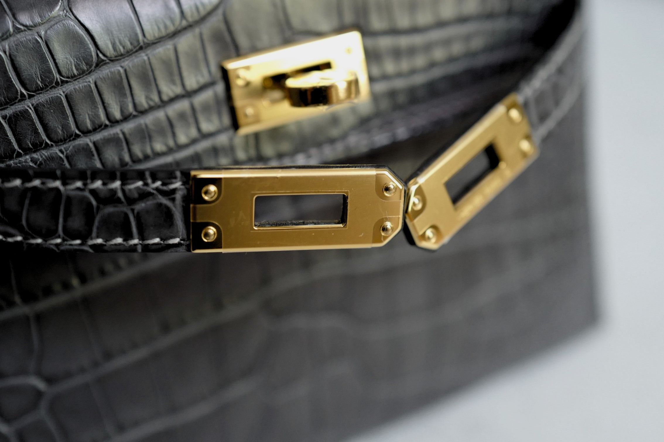 Hermès Mini Kelly Graphite Sellier Alligator Mississippiens K Stamp GHW