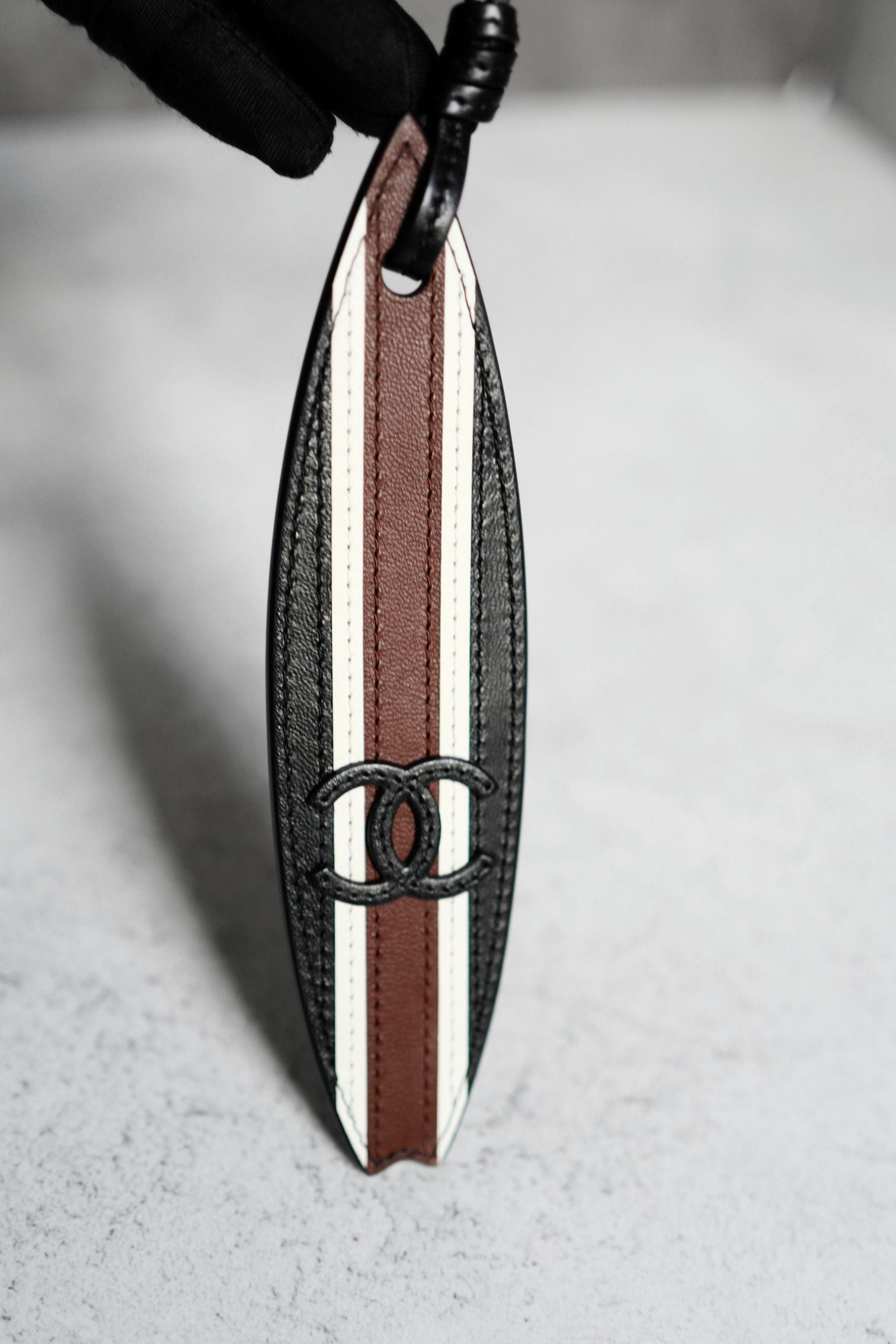 Chanel 26M Coco Beach Bag Charm Black/White/Brown Lambskin Leather