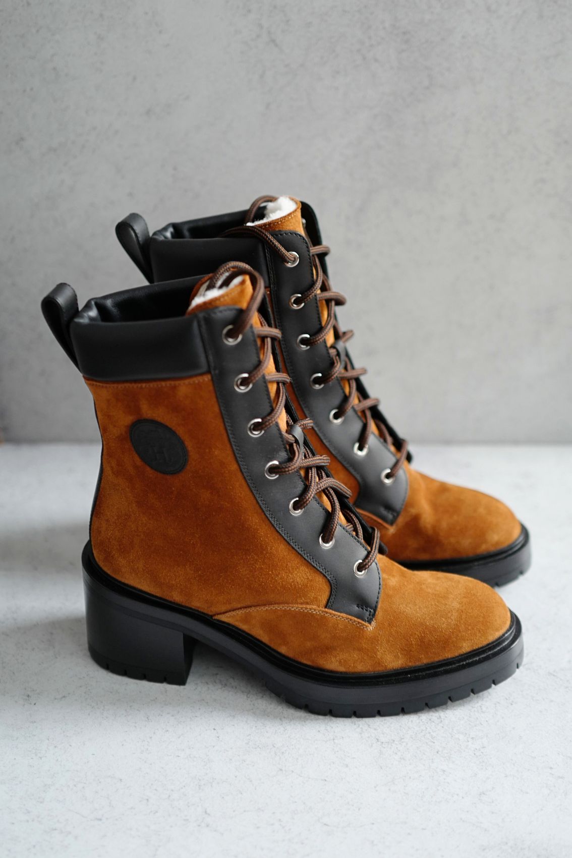 Hermes Bridge Suede Combat Boots Size 37.5 In Brown Over $1800 Retail