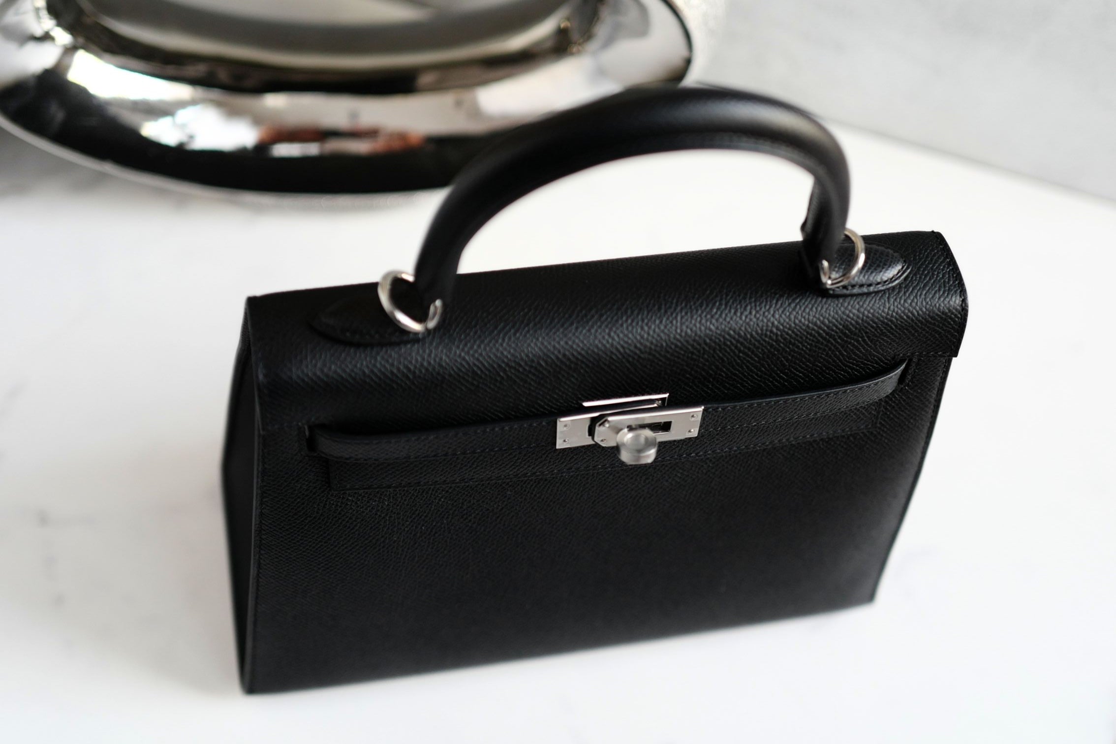 Hermès Kelly 25 Black Epsom Sellier Palladium Hardware K Stamp 2026