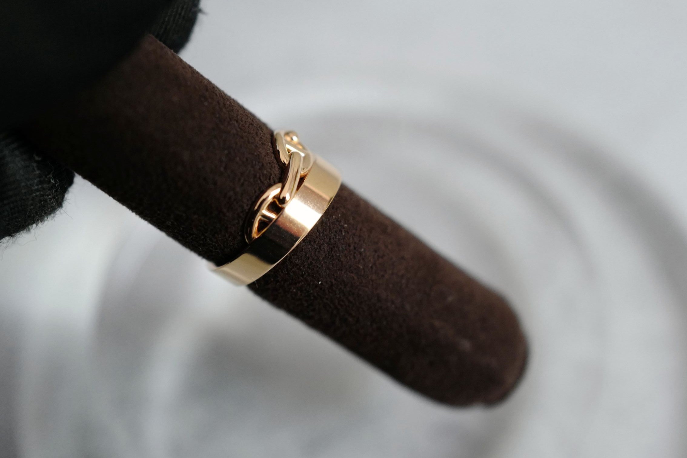 Hermès Kelly Alchimie Double Tour Ring 18K Rose Gold 32 Diamonds Size 53