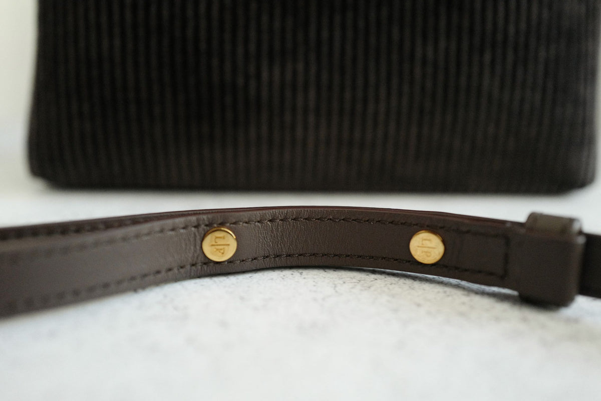Loro Piana Extra Pocket L19 Dark Chocolate Corduroy Calfskin Sun Gold Hardware