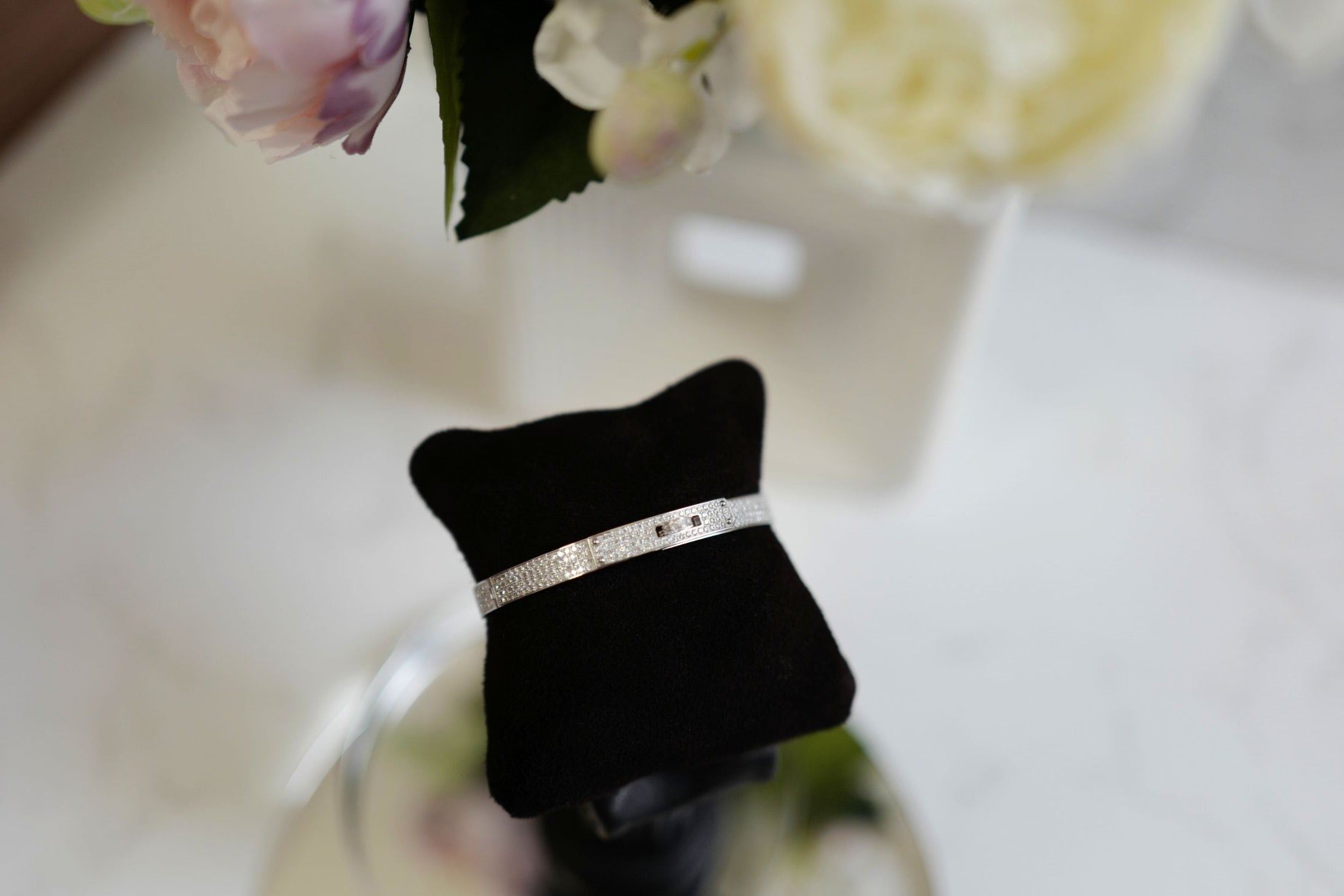 Hermès Kelly Bangle Bracelet PM Full Diamond 18K White Gold Size SH